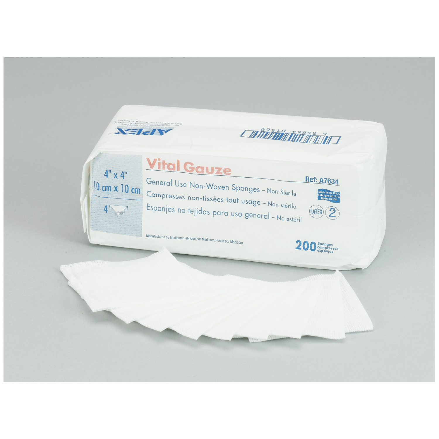 AMD MEDICOM VITAL-GAUZE MULTI-PURPOSE GAUZE SPONGES Gauze Sponge, 4" x 4", 4-Ply, Sterile 2s, 50/pk, 24 pk/cs AMD-Medicom A2337