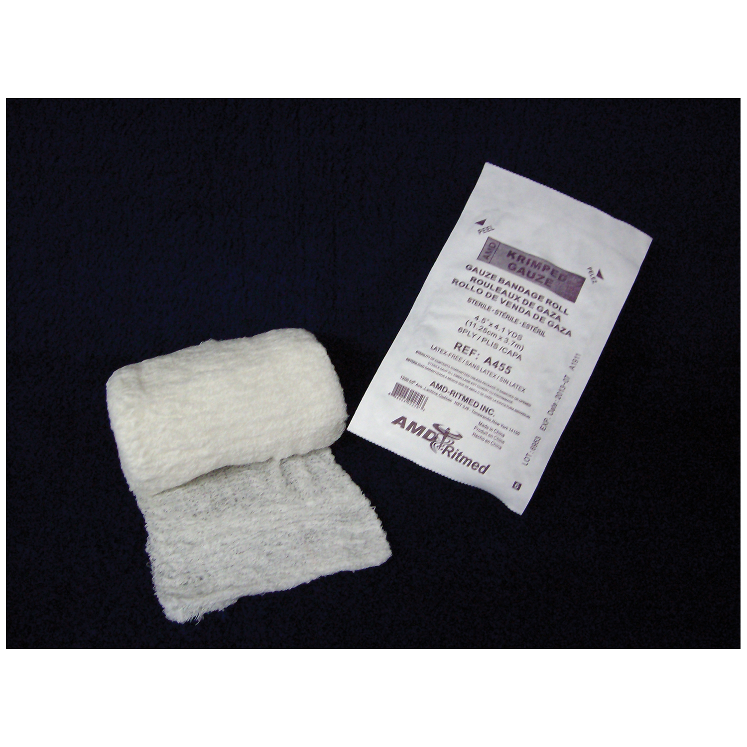 AMD MEDICOM KRIMPED GAUZE BANDAGE ROLLS Gauze Bandage Roll, 4½" x 4.1 yds, Non-Sterile, 6-Ply, 100/cs AMD-Medicom A454