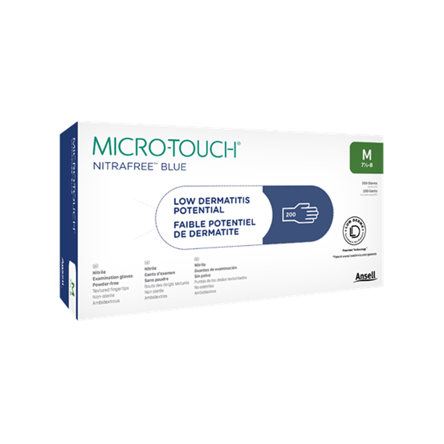 ANSELL MICRO-TOUCH NITRAFREE™ BLUE Exam Gloves, X-Large, Blue, Powder-Free, Non-Sterile, 180/bx, 10 bx/cs (US Only) Ansell 313028100