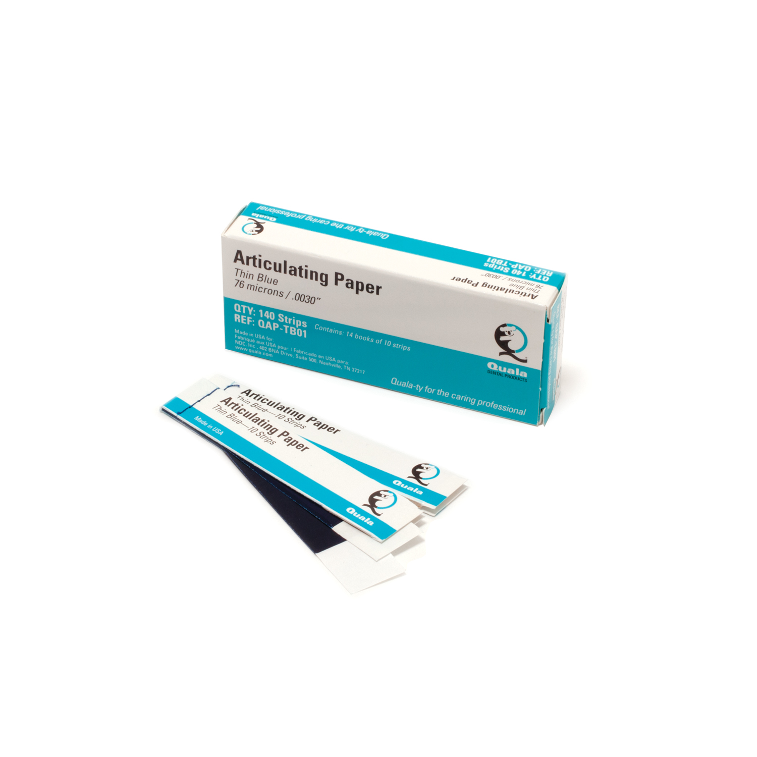 QUALA PREMIUM ARTICULATING PAPER Thin Blue .0030 (76 microns), 10 strips/book, 14 bk/bx (To Be DISCONTINUED) Quala QAP-TB01