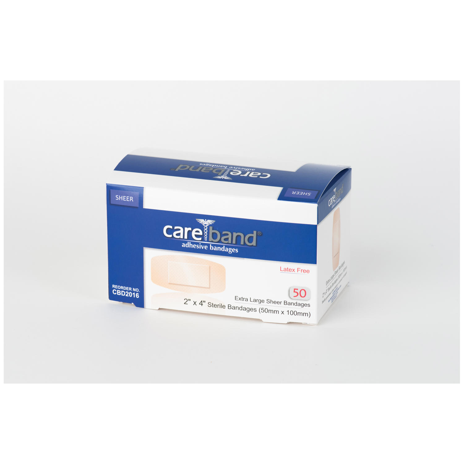 ASO CAREBAND™ SHEER ADHESIVE STRIP BANDAGES Sheer Strip, X-Large 2" x 4", Latex Free (LF), 50/bx,12 bx/cs ASO, LLC CBD2016