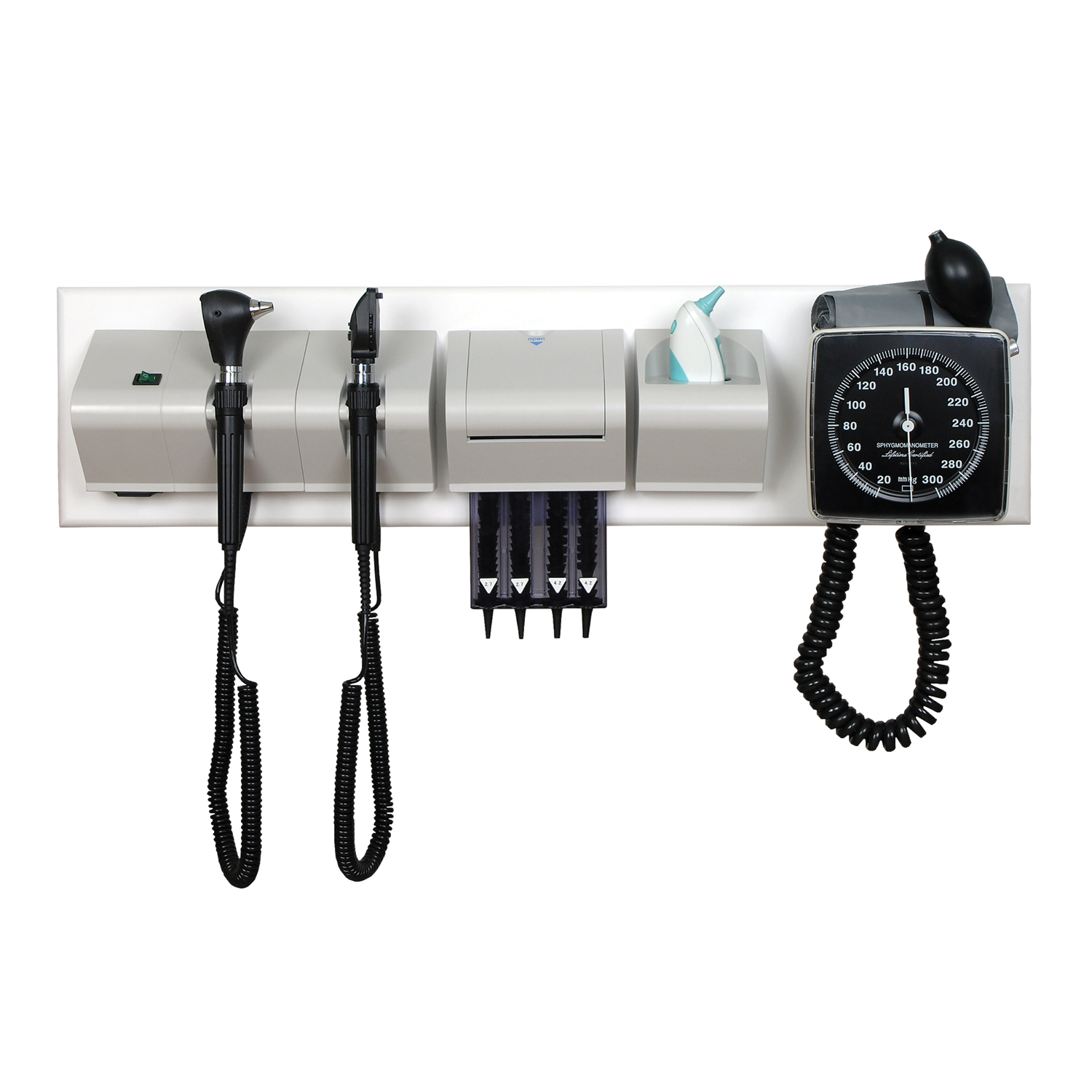 AVANTE DRE DIAGNOSTIC SET DRE WS350 Wall Mount Diagnostic System, Includes: (2) Diagnostic Handles, Spiral Cord Expandable up to 3 Meters, (1) 3.5V Coaxial Ophthalmoscope, (1) 3.5V Fiber Optic Otoscope, (1) Ear Thermometer, (1) Sphygmomanometer, (1) Reusable Ear Specula, (1) Specula Dispenser-Tip Dispenser (DROP SHIP ONLY) (Freight Terms are Prepaid & Add to Invoice-Contact Vendor for Specifics) Avante Health Solutions 70GH350WDS