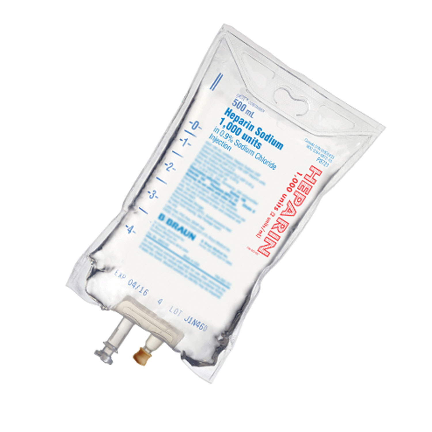 B BRAUN PRE-MIXED PHARMACEUTICALS 1,000 Units Heparin in 0.9% Sodium Chloride Injection, 2 Units/mL, 500mL, EXCEL® Container (Rx) (Item is Non-Returnable), 24/cs (32 cs/plt) (Continental US+HI Only, Excluding IN and ND) (Item is on Manual Allocation - Quanitities are Limied) B Braun Medical, Inc. P8721