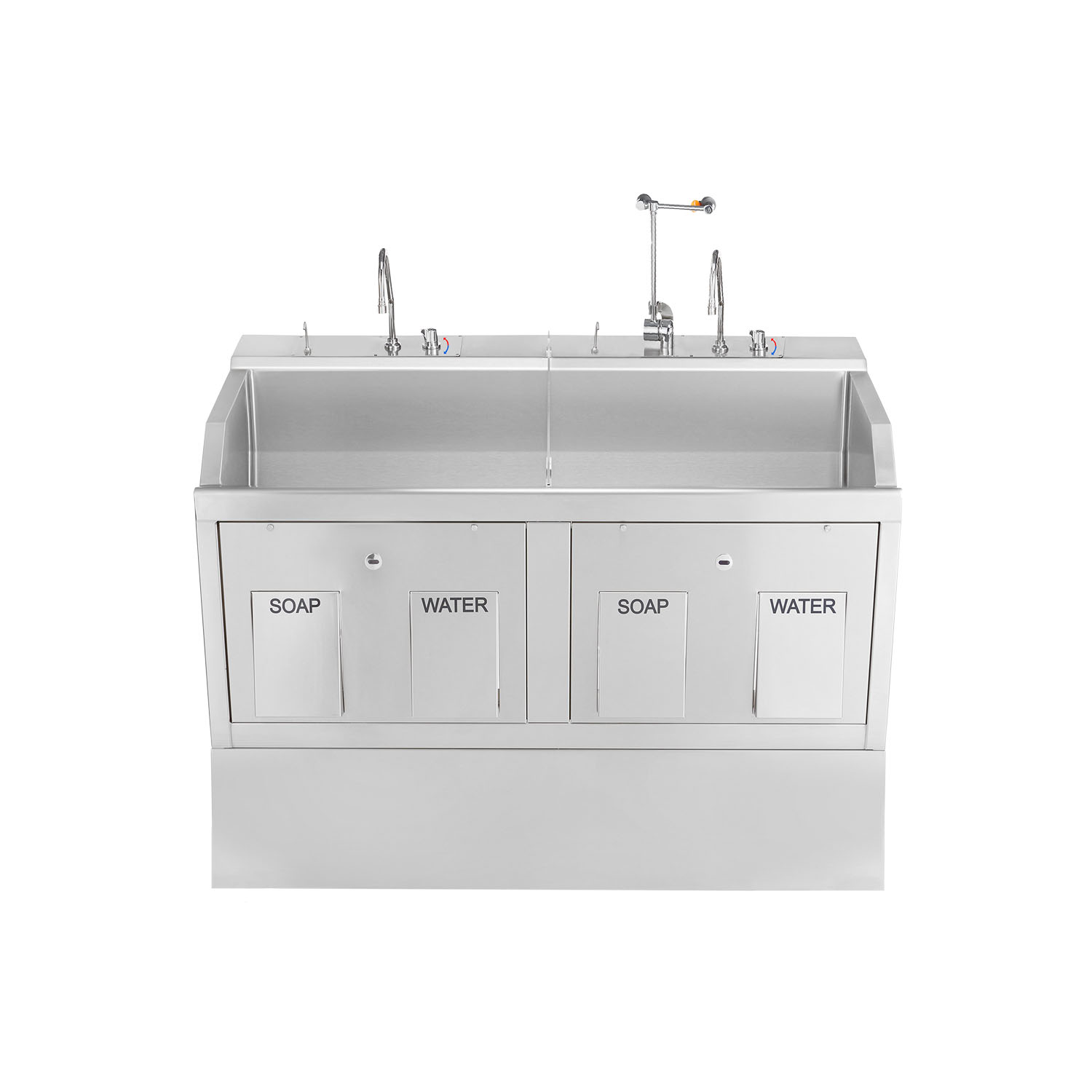 BLICKMAN SCRUB SINKS Lodi Scrub Sink, (2) Place, Pedestal Mounted, Knee Action Control, Infrared Water Control, Eyewash, Digital Timer (DROP SHIP ONLY) Blickman Industries 1339882PED