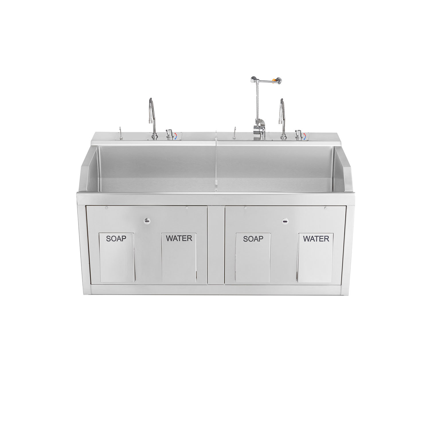 BLICKMAN SCRUB SINKS Lodi Scrub Sink, (2) Place, Wall Mounted, Knee Action Control, Soap Dispenser, Infrared Water Control, Eyewash, Digital Timer (DROP SHIP ONLY) Blickman Industries 1339882WED