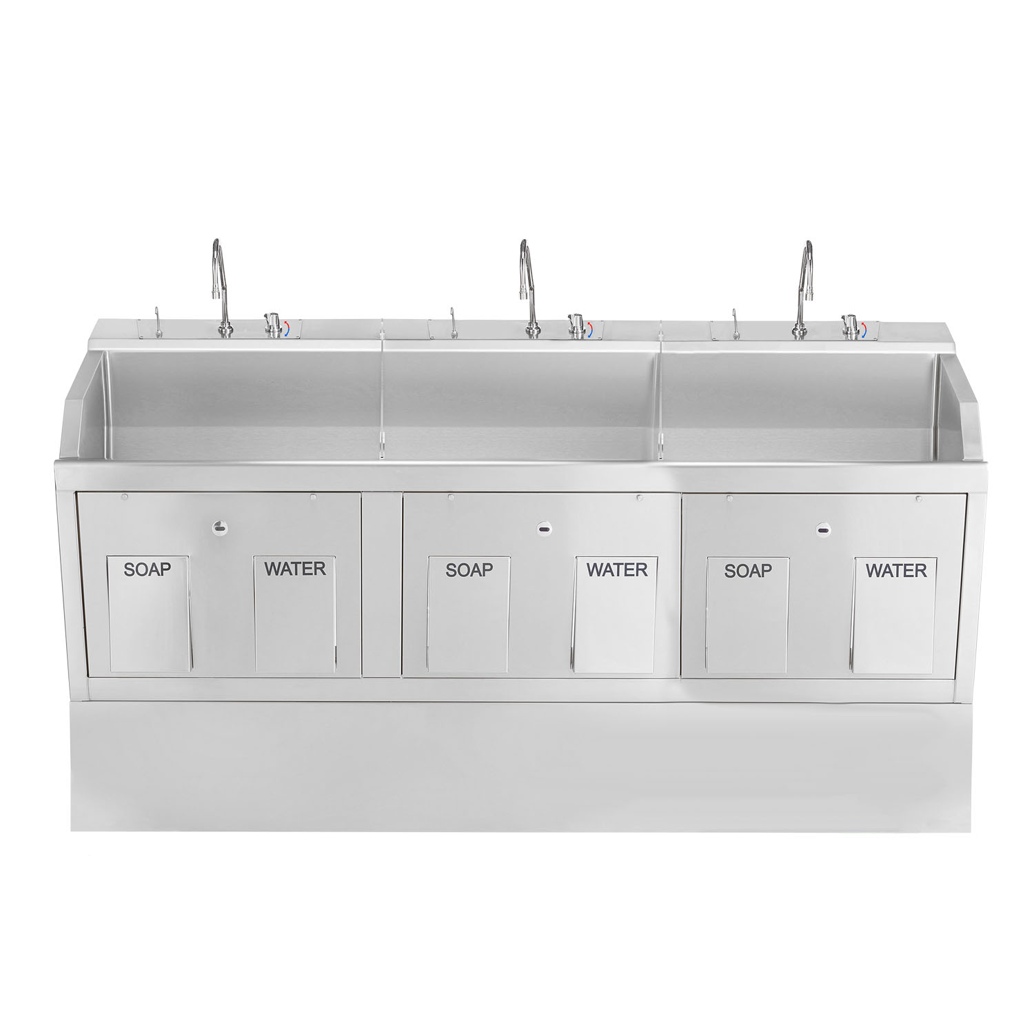 BLICKMAN SCRUB SINKS Lodi Scrub Sink, (3) Place, Pedestal Mounted, Knee Action Control, Soap Dispenser, Infrared Water Control (DROP SHIP ONLY) Blickman Industries 1339883P00