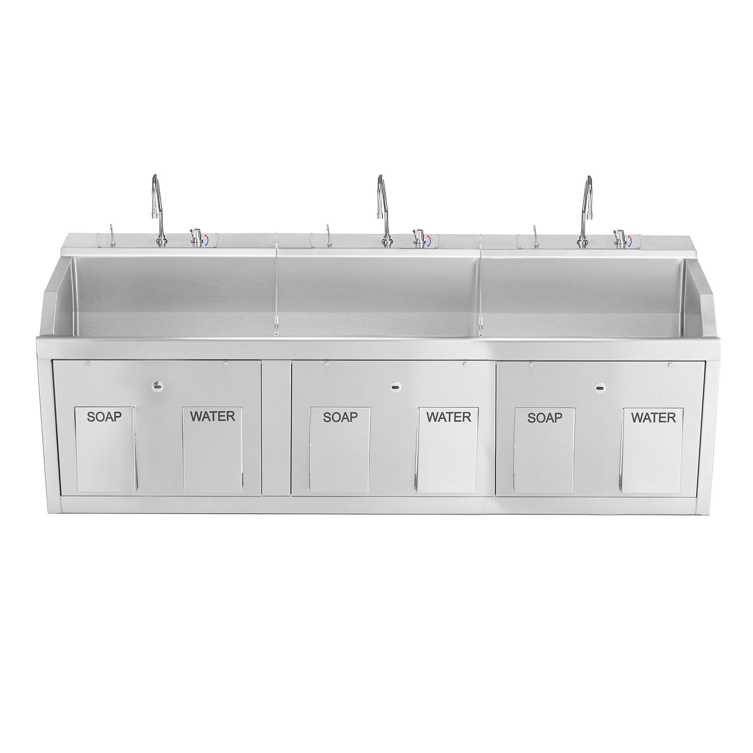 BLICKMAN SCRUB SINKS Lodi Scrub Sink, (3) Place, Wall Mounted, Knee Action Control, Soap Dispenser, Infrared Water Control (DROP SHIP ONLY) Blickman Industries 1339883W00