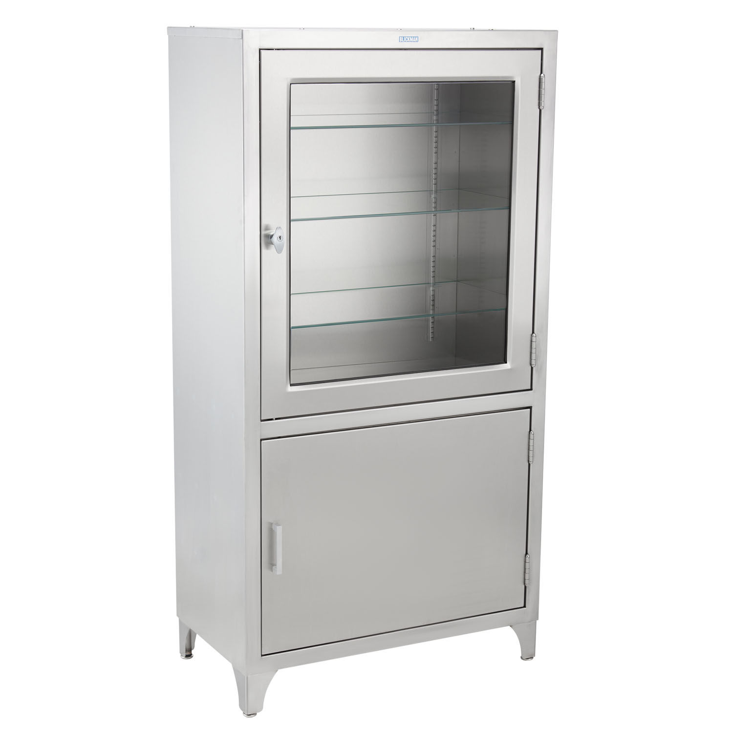 BLICKMAN STAINLESS STEEL CABINETS Kay Cabinet 30"W x 58"H x 16"D, (1) Glass Upper Door, (1) Solid Lower Door, (2) Stainless Steel Shelves (DROP SHIP ONLY) Blickman Industries 1517953000