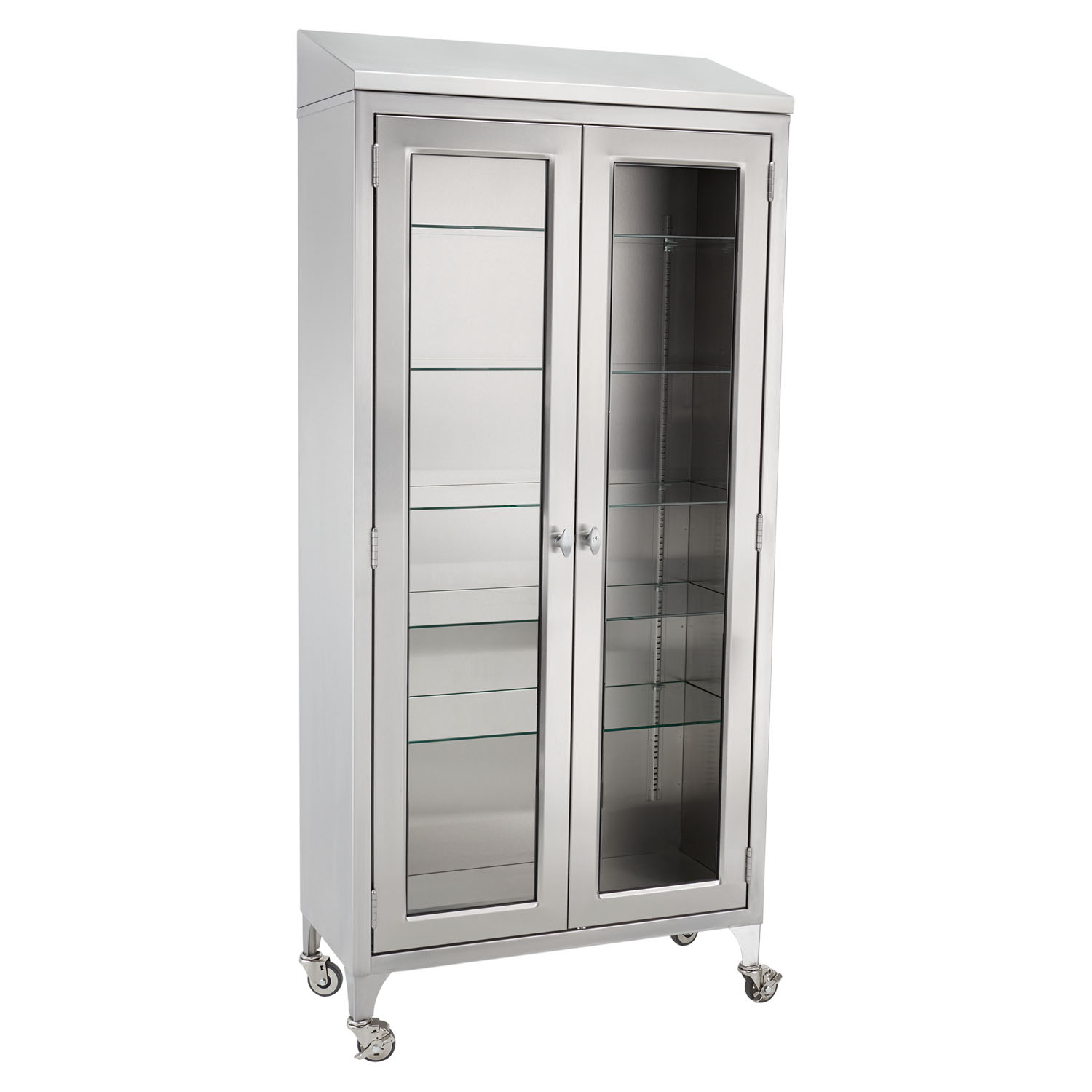 BLICKMAN STAINLESS STEEL CABINETS Paul Cabinet 35 5/8"W x 79 1/4"H x 16"D, (5) Glass Shelves, (2) 3" Casters, Brake (DROP SHIP ONLY) Blickman Industries 1537970000