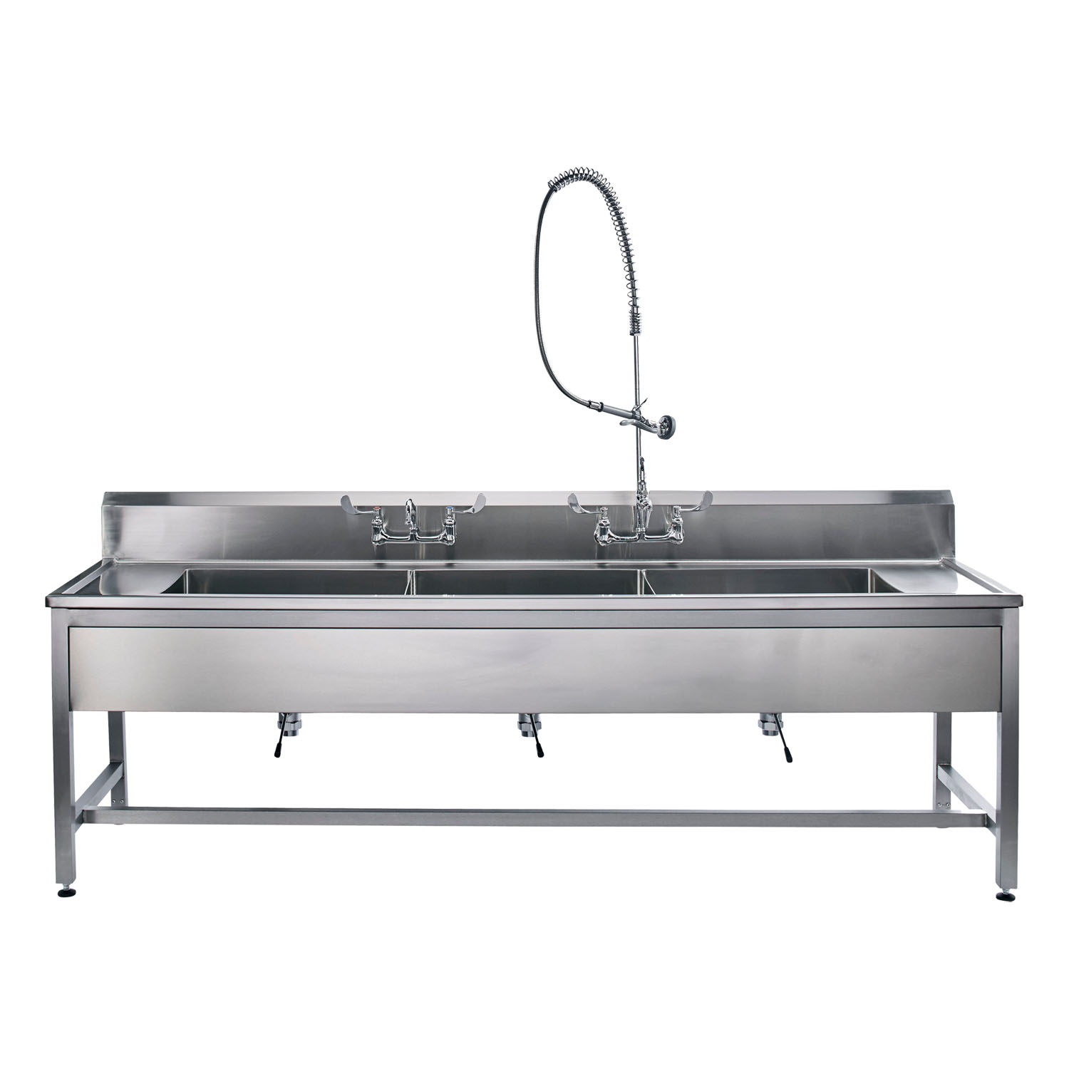 BLICKMAN DECONTAMINATION STATIONS Decontamination Station 116"W x 26 1/2"D, (8") Backsplash, (3) 25"W x 18"H x 10"D Bowls, Stainless Steel SQ Tube Base, Adjustable Flanged Fet w/Marine Edge, Bowls Etched w/Gallon & Liter Measures (DROP SHIP ONLY) Blickman Industries 162DSHB001