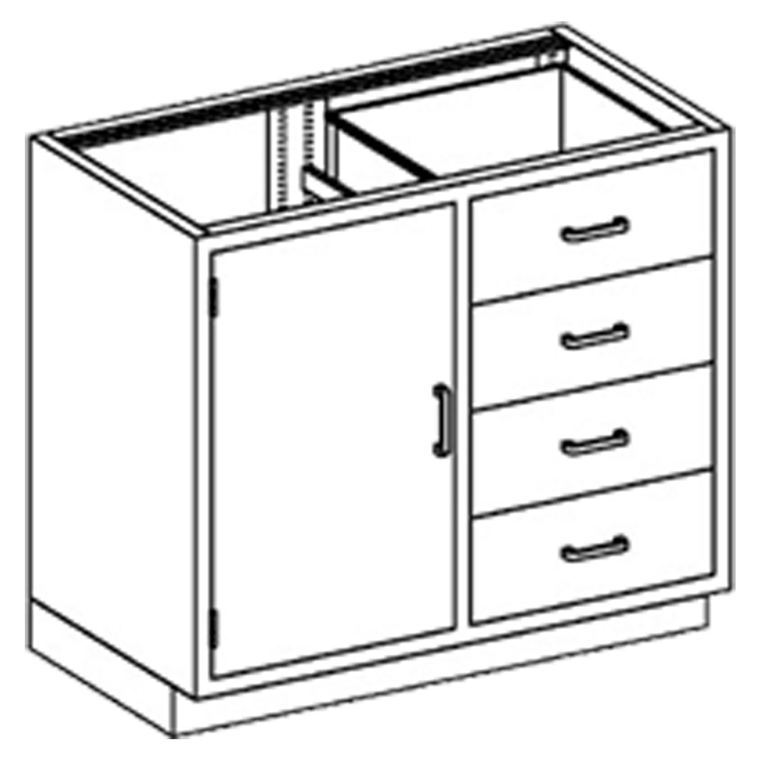 BLICKMAN CASE CABINETS Base Cabinet 35"W x 35 3/4"H x 22"D, (4) Drawers On Right, (1) Door On Left, Countertop, Sink On Left (DROP SHIP ONLY) Blickman Industries 2013435000