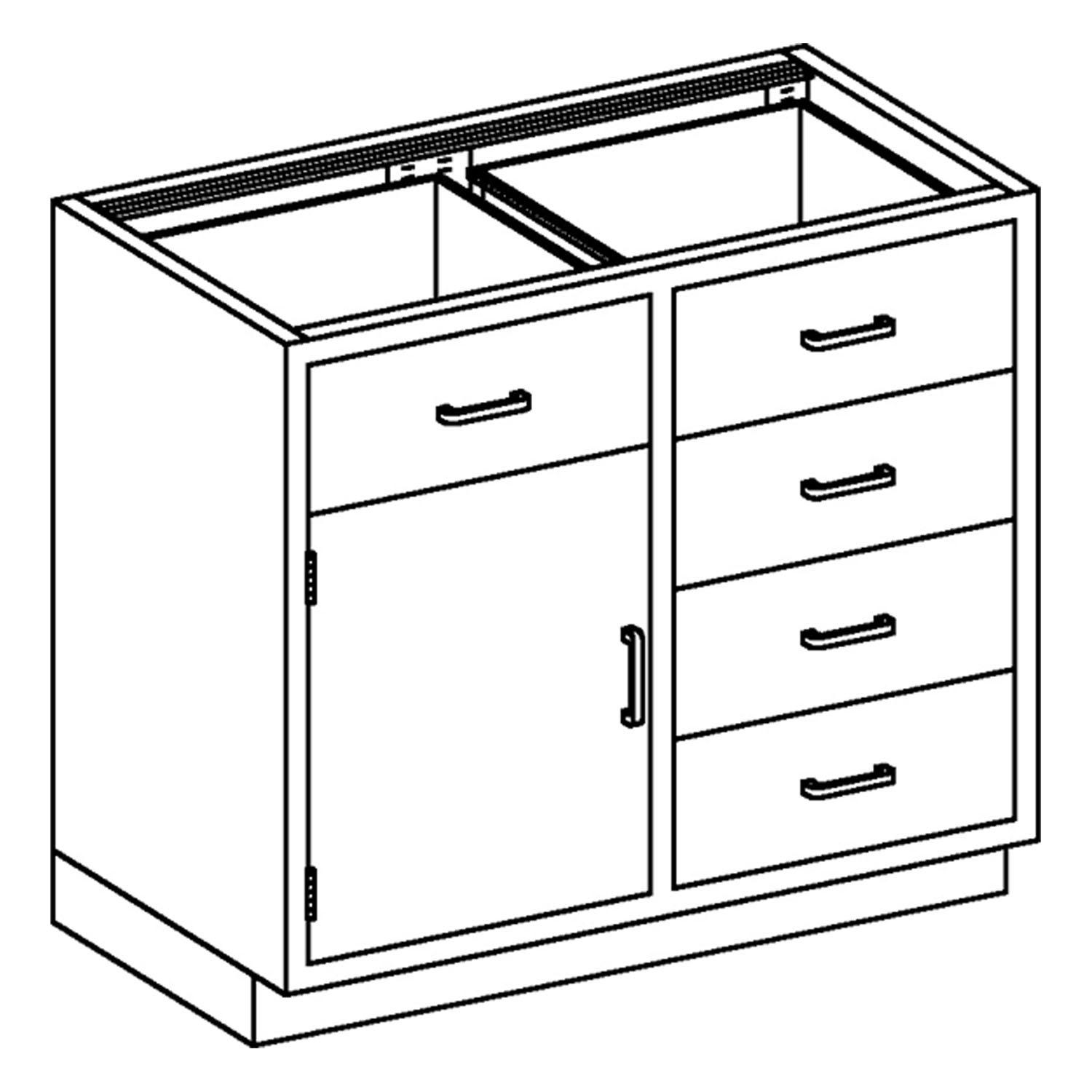 BLICKMAN CASE CABINETS Base Cabinet 35"W x 35 3/4"H x 22"D, (1) Stainless Steel Half Size Adjustable Shelf, (4) 1/4-1/2 Drawers, 35" Over (1) 3/4"H Hinged Door (DROP SHIP ONLY) Blickman Industries 2013535000