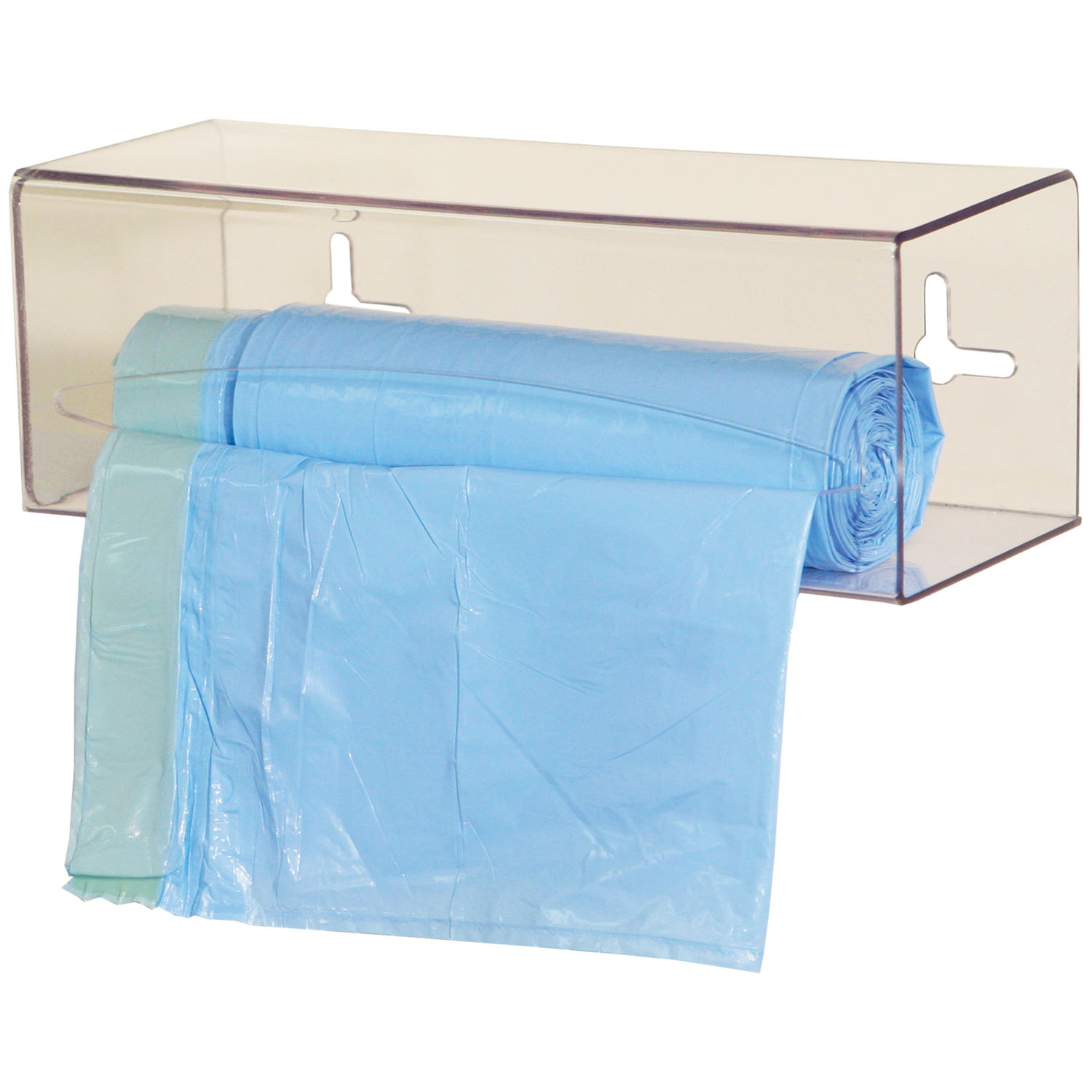 MARKETLAB BOWMAN BAG DISPENSERS Bag Dispenser, Single, Holds One Roll of Bags up to 9" Long, Two-Way Keyholes For Vertical Or Horizontal Wall Mounting, Clear PETG Plastic, 10 1/8"W x 3 5/8"H x 3 15/16"D (Made in USA) MarketLab, Inc. BG001-0111