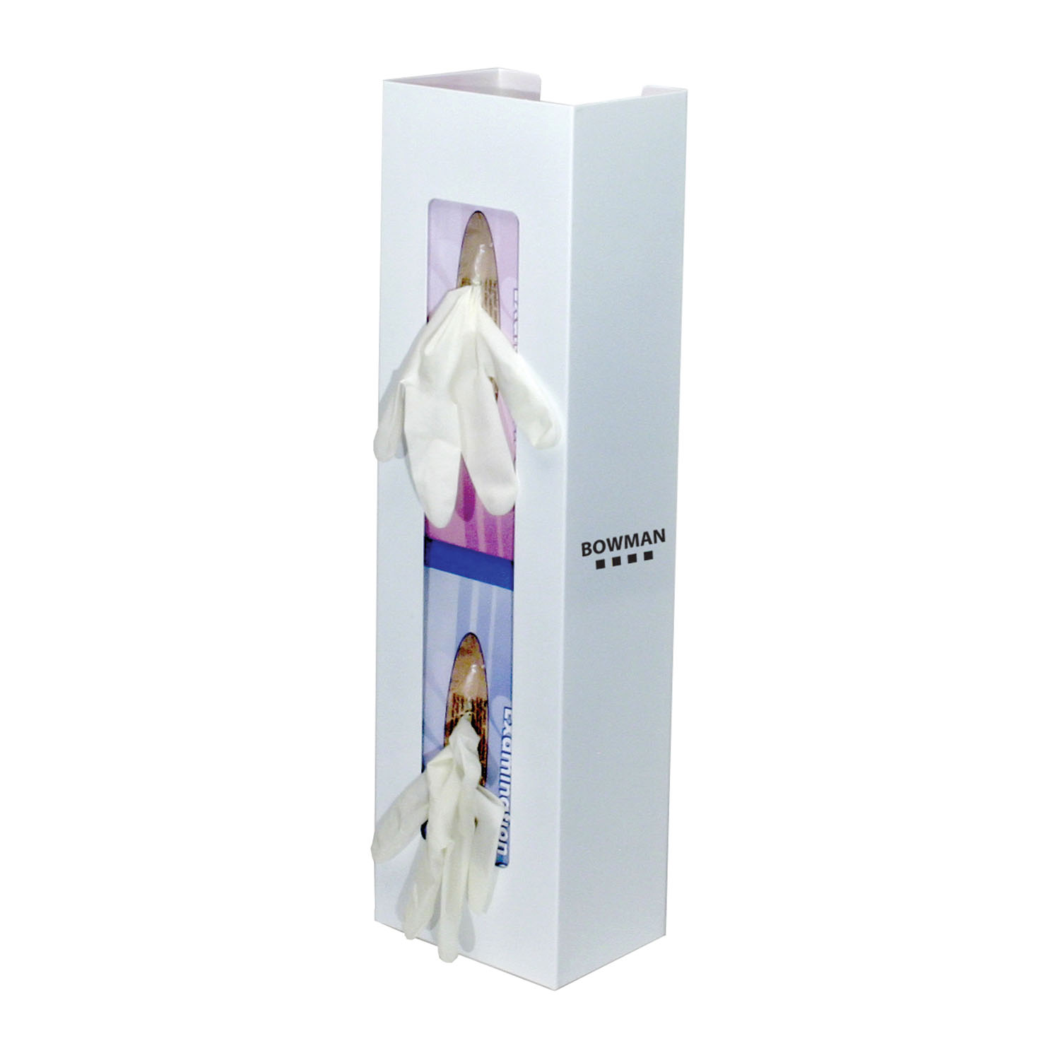MARKETLAB BOWMAN VERTICAL GLOVE DISPENSERS Glove Box Dispenser, Double, Space Saver, Holds Two Boxes of Gloves (End-to-End), Two-Way Keyholes For Vertical or Horizontal Wall Mounting, White Powder Coated Steel, 5 5/8"W x 20 1/16"H x 3 15/16"D (Made in USA) MarketLab, Inc. GB-067