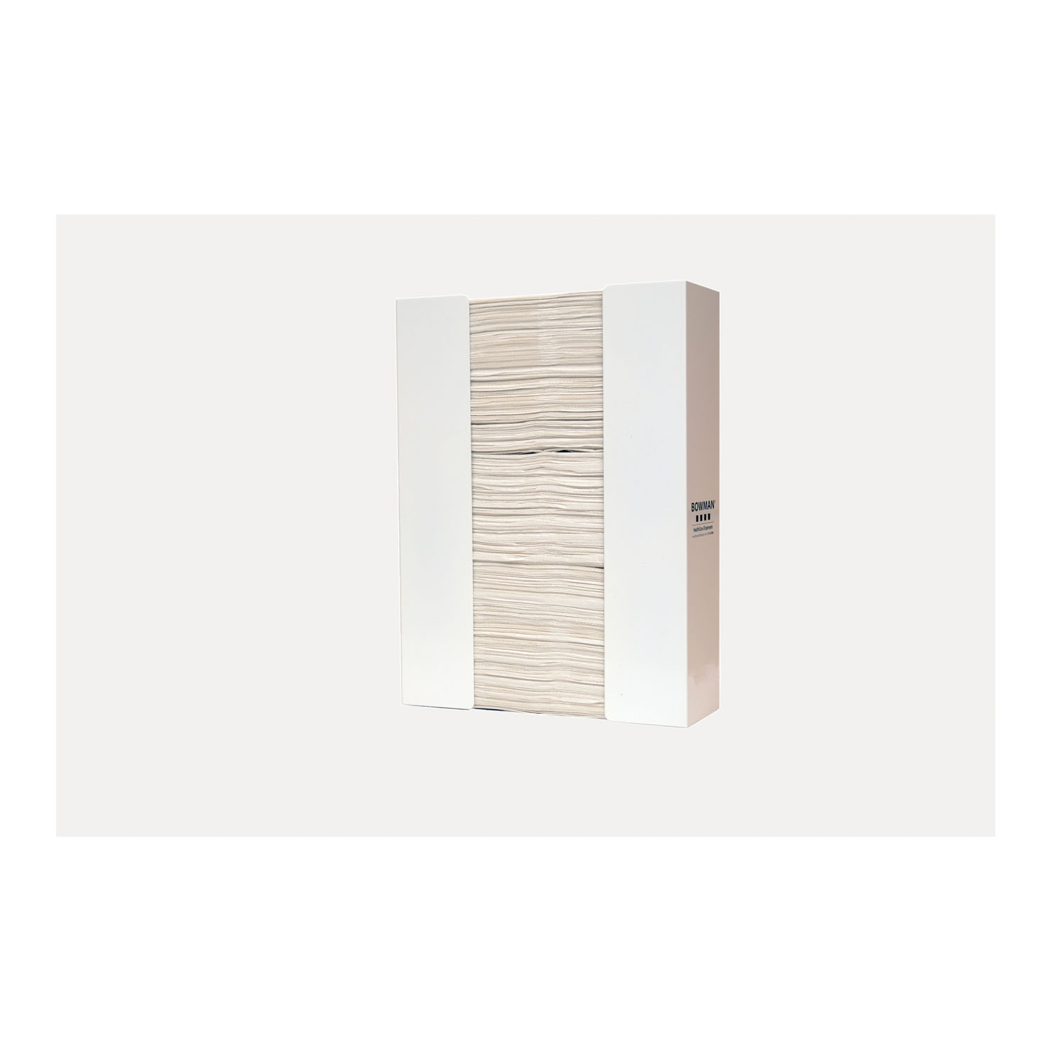 MARKETLAB BOWMAN TOWEL DISPENSER Towel Dispenser, Tall, Holds C-Fold or Z-Fold Towels, Keyholes For Wall Mounting, White Powder Coated Steel, 11¼"W x 15¼"H x 3¾"D (Made in USA) MarketLab, Inc. TB-003