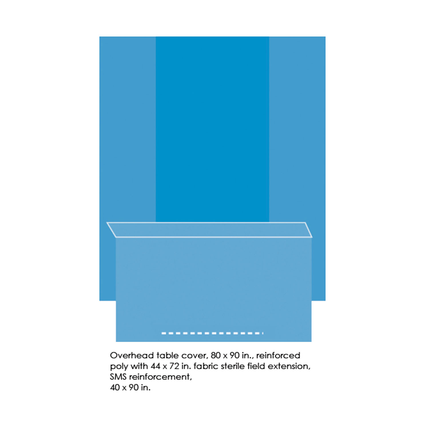 CARDINAL HEALTH CONVERTORS® GENERAL SURGERY DRAPE SHEETS AND COMPONENTS Cover, Table with Reinforced Back, Overhead, 80 x 90 with 44x 72 Fabric Sterile Field Extension, 12/cs (Continental US Only) Cardinal Health 9385