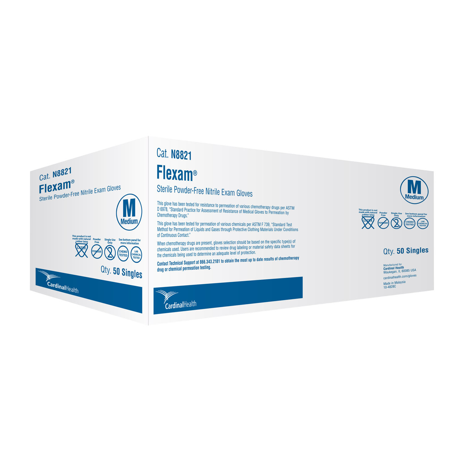 CARDINAL HEALTH FLEXAM® NITRILE POWDER-FREE EXAM GLOVES Glove, Nitrile Exam, X-Large, Powder-Free (PF), Blue, Sterile, Singles, 50/bx, 5 bx/cs (Continental US Only) Cardinal Health N8823