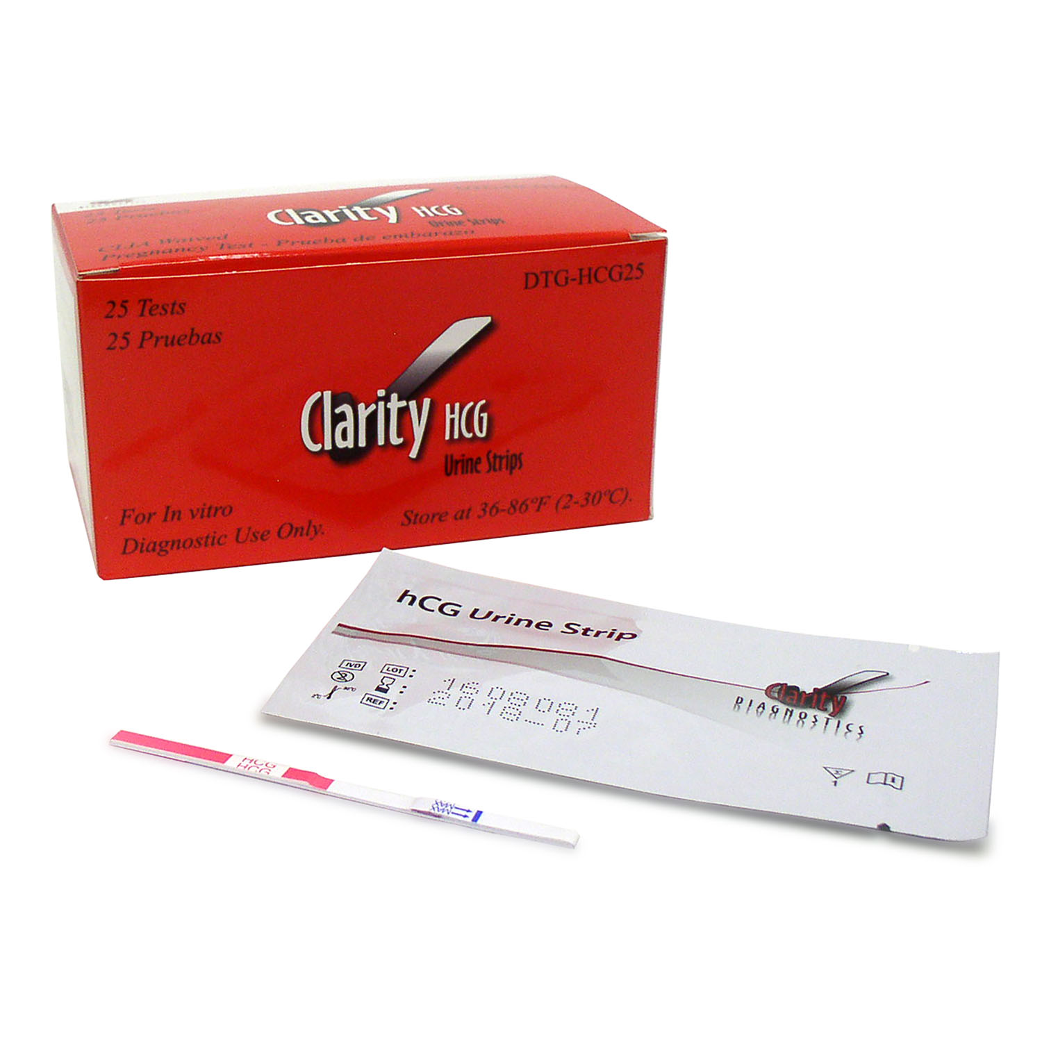 CLARITY DIAGNOSTICS PREGNANCY Clarity HCG Test Strips, CLIA Waived, 25/bx Clarity Diagnostics, LLC DTG-HCG25