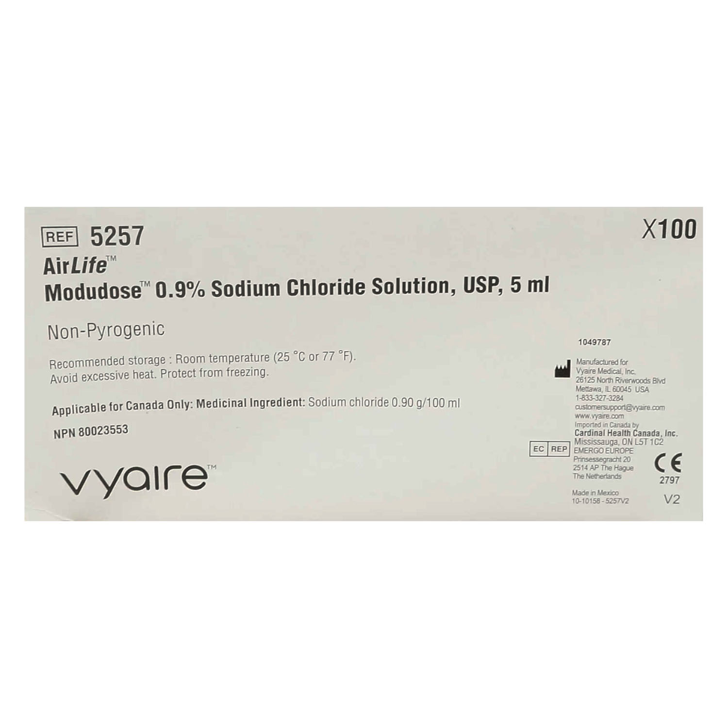 AIRLIFE MODUDOSE® UNIT DOSE SALINE Saline, 5ml, 100/ bx, 10 bx/cs (US Only) AirLife 5257