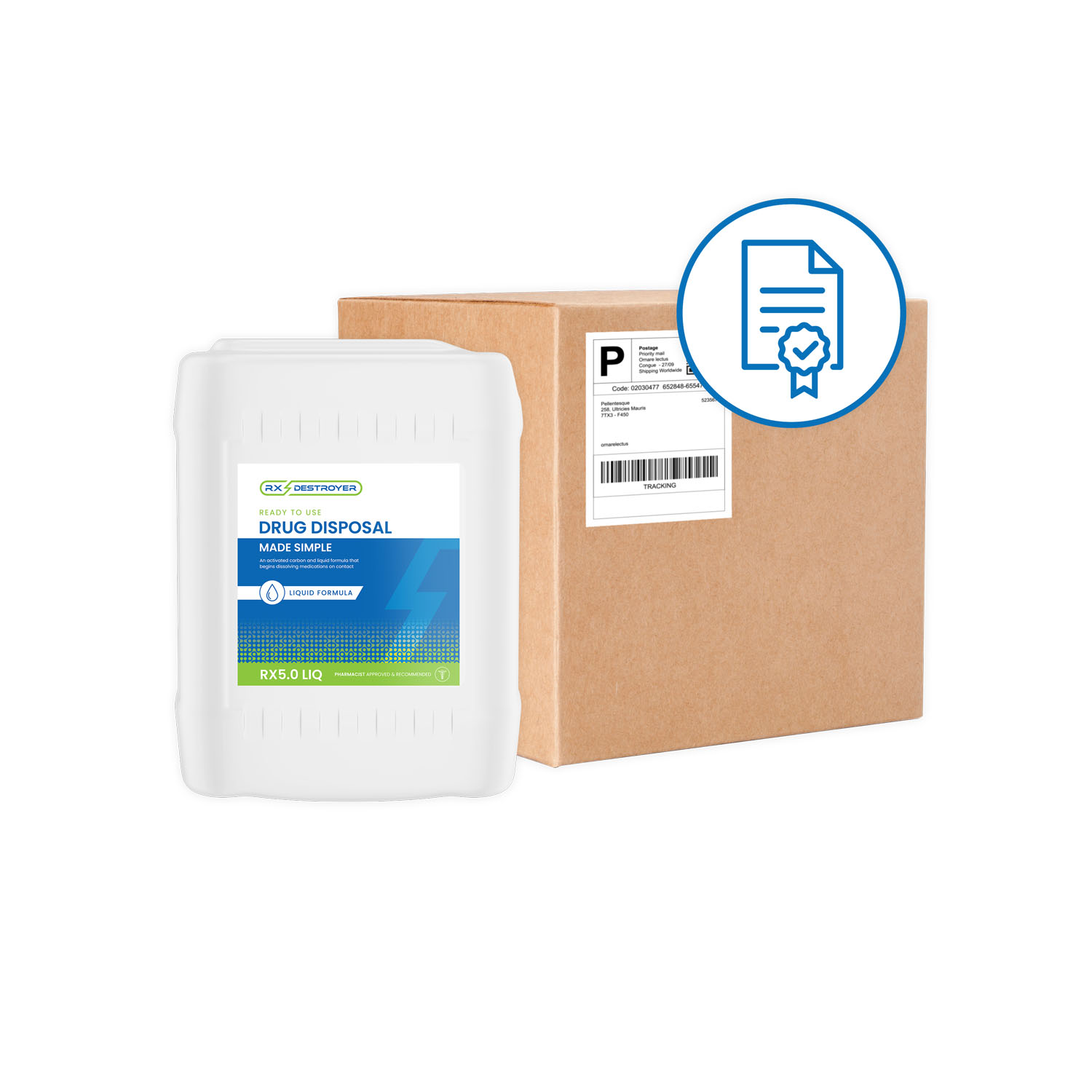 C2R GLOBAL RX DESTROYER Rx Destroyer™ Liquid Meds Only Formula with Hardener Packets, 5 Gallon Container C2R Global Manufacturing RX5LIQMB