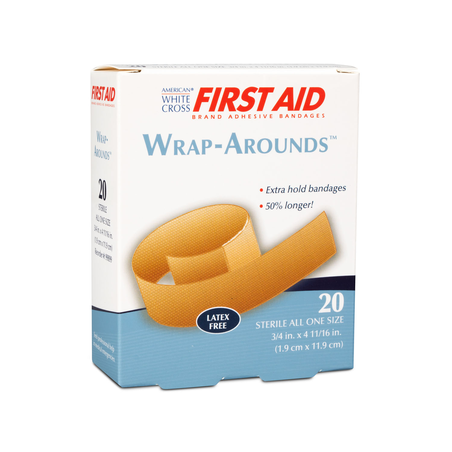 DUKAL FIRST AID® ADHESIVE BANDAGES Wrap-Around™ Adhesive Bandage, Fabric, Lightweight, ¾" x 4-11/16", Sterile, 20/bx, 24 bx/cs Dukal Corporation 99899
