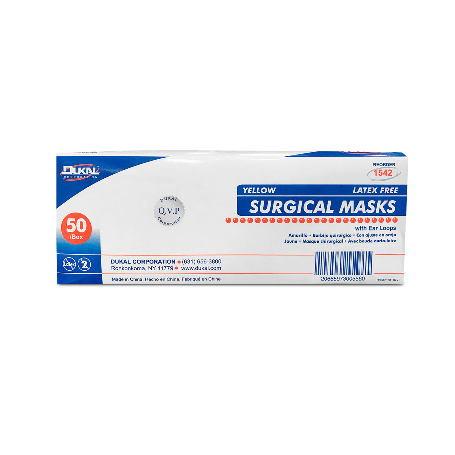 DUKAL SURGICAL FACE MASKS Face Mask, Earloop, Yellow, 50/bx, 6 bx/cs (Temporarily Unavailable for Sale Due to Manufacturer Backorder with No Expected Release Date) Dukal Corporation 1542