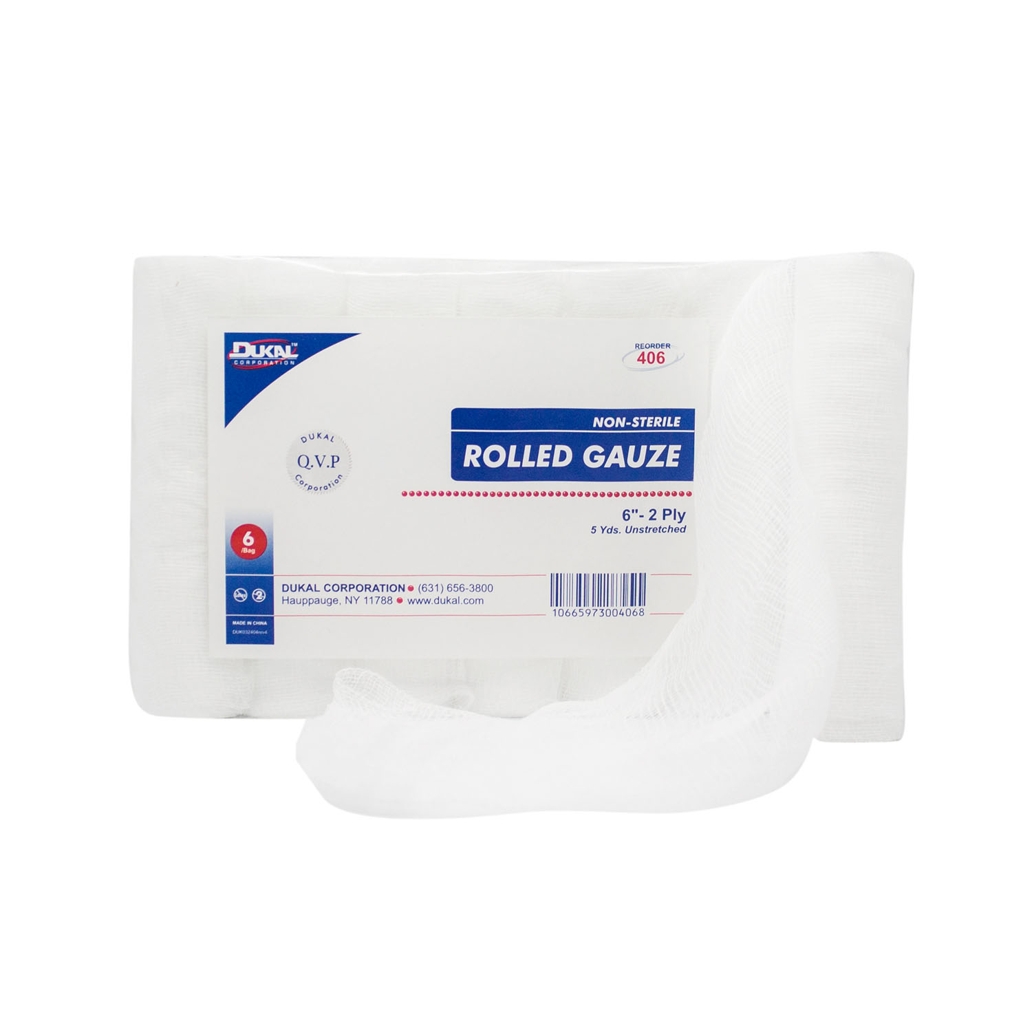 DUKAL ROLLED GAUZE Rolled Gauze, 6" x 5 yd, Non-Sterile, 6/bg, 8 bg/cs Dukal Corporation 406