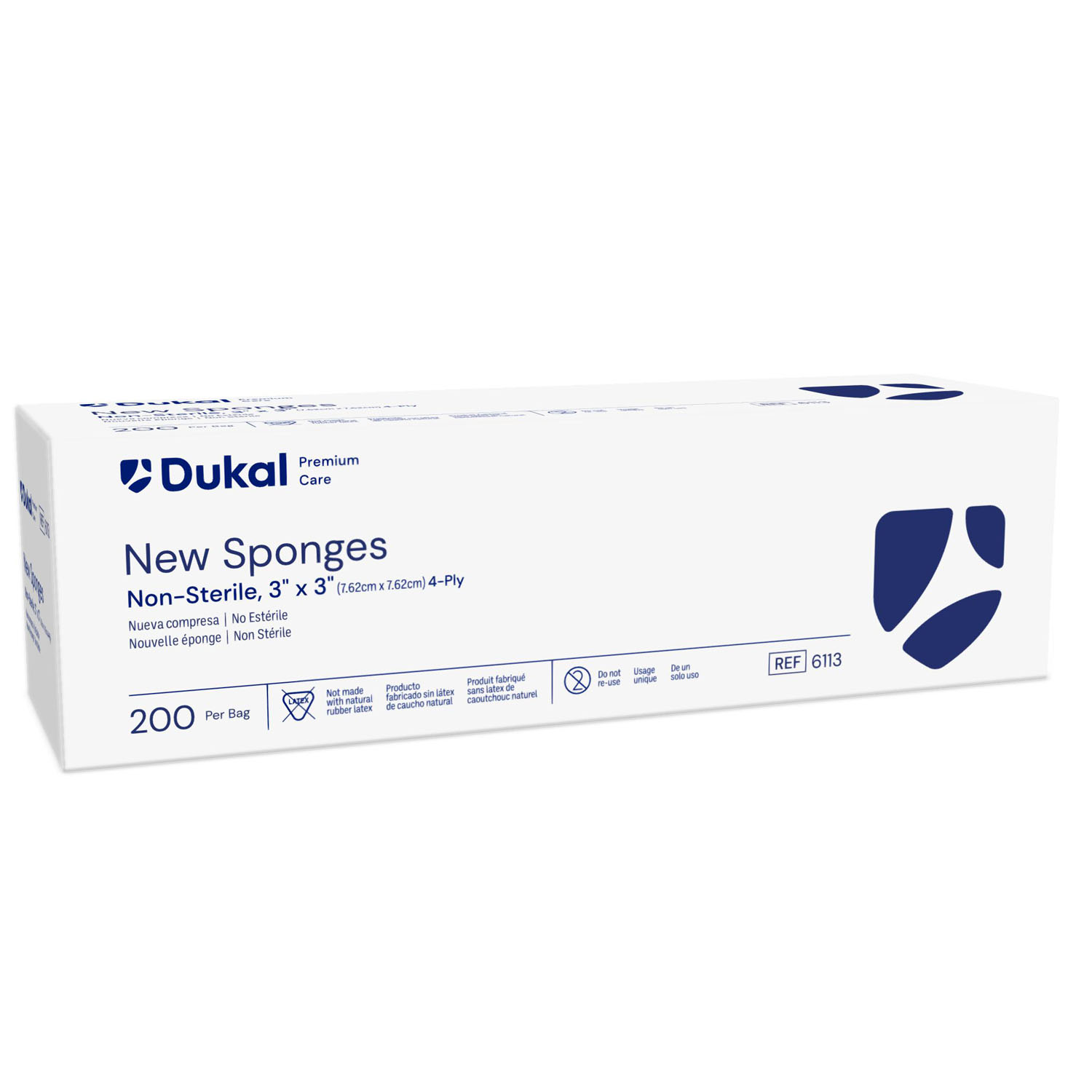DUKAL NEW SPONGES Sponge, 3" x 3", Non-Woven New Sponge, Non-Sterile, 4-Ply, 200/bg, 20 bg/cs (40 cs/plt) Dukal Corporation 6113