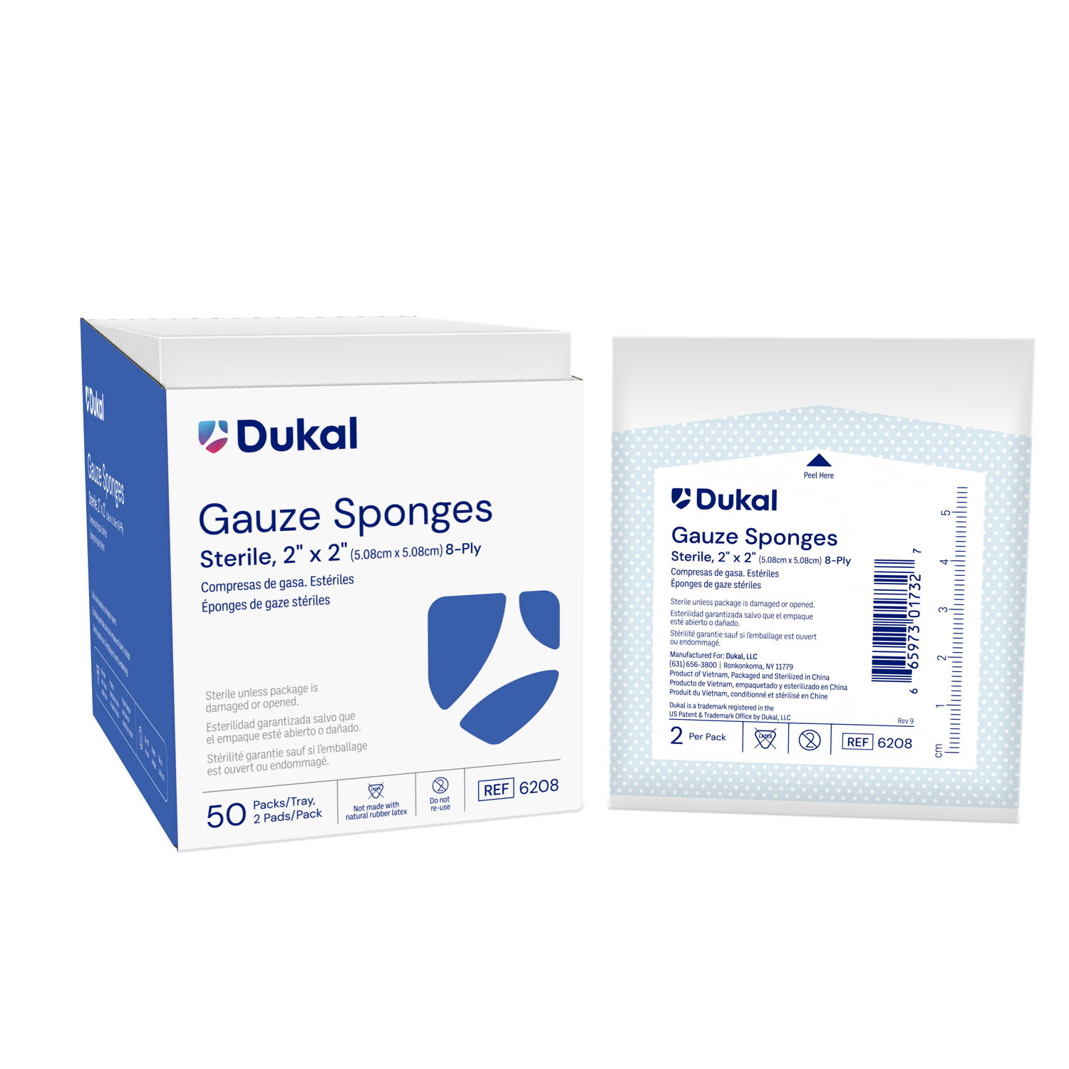 DUKAL WOVEN COTTON GAUZE SPONGES Gauze Sponge, 2" x 2", Sterile, 8-Ply, 2/pk, 50 pk/bx, 30 bx/cs Dukal Corporation 6208