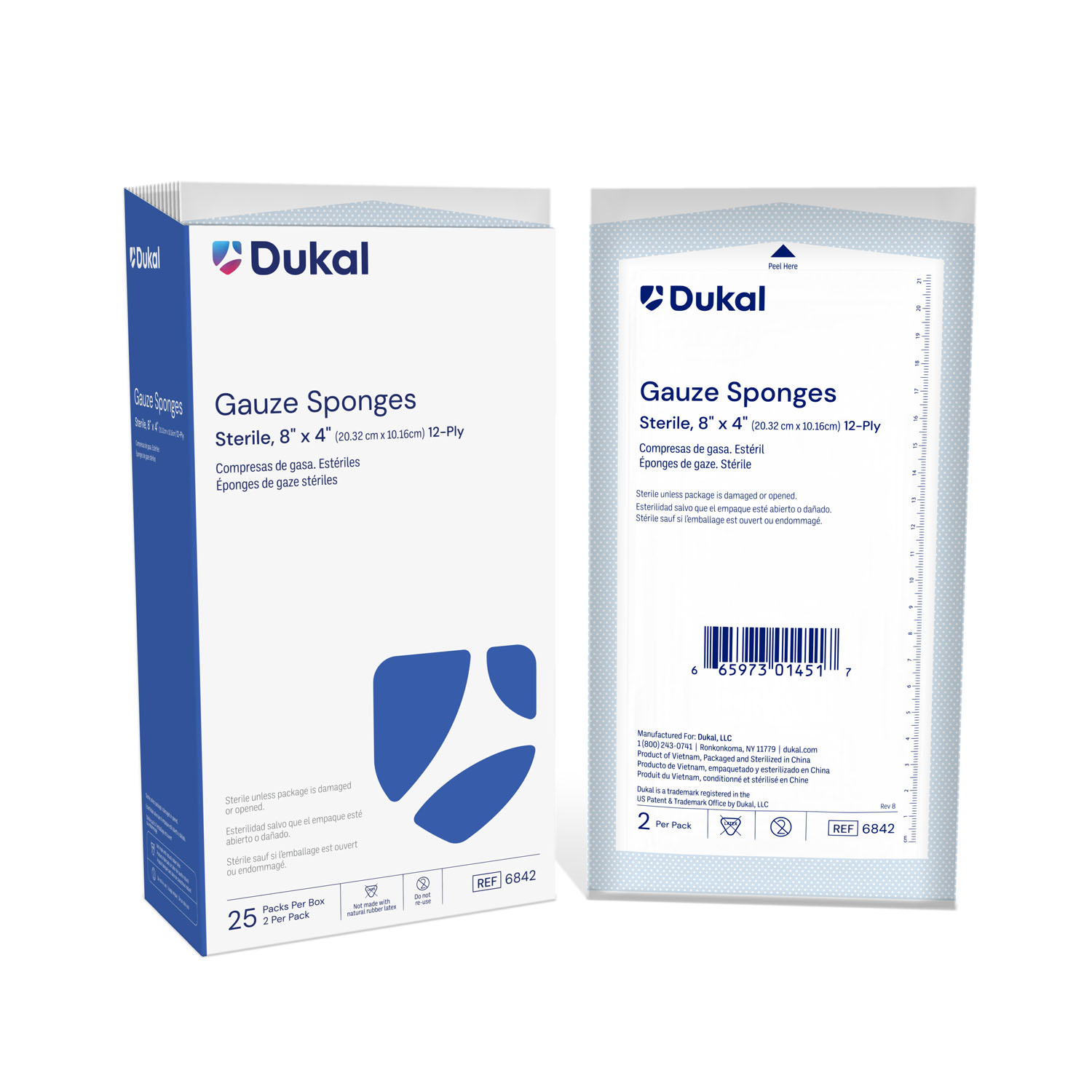 DUKAL WOVEN COTTON GAUZE SPONGES Gauze Sponge, 8" x 4", Sterile, 12-Ply, 2/pk, 25 pk/bx, 20 bx/cs (20 cs/plt) Dukal Corporation 6842