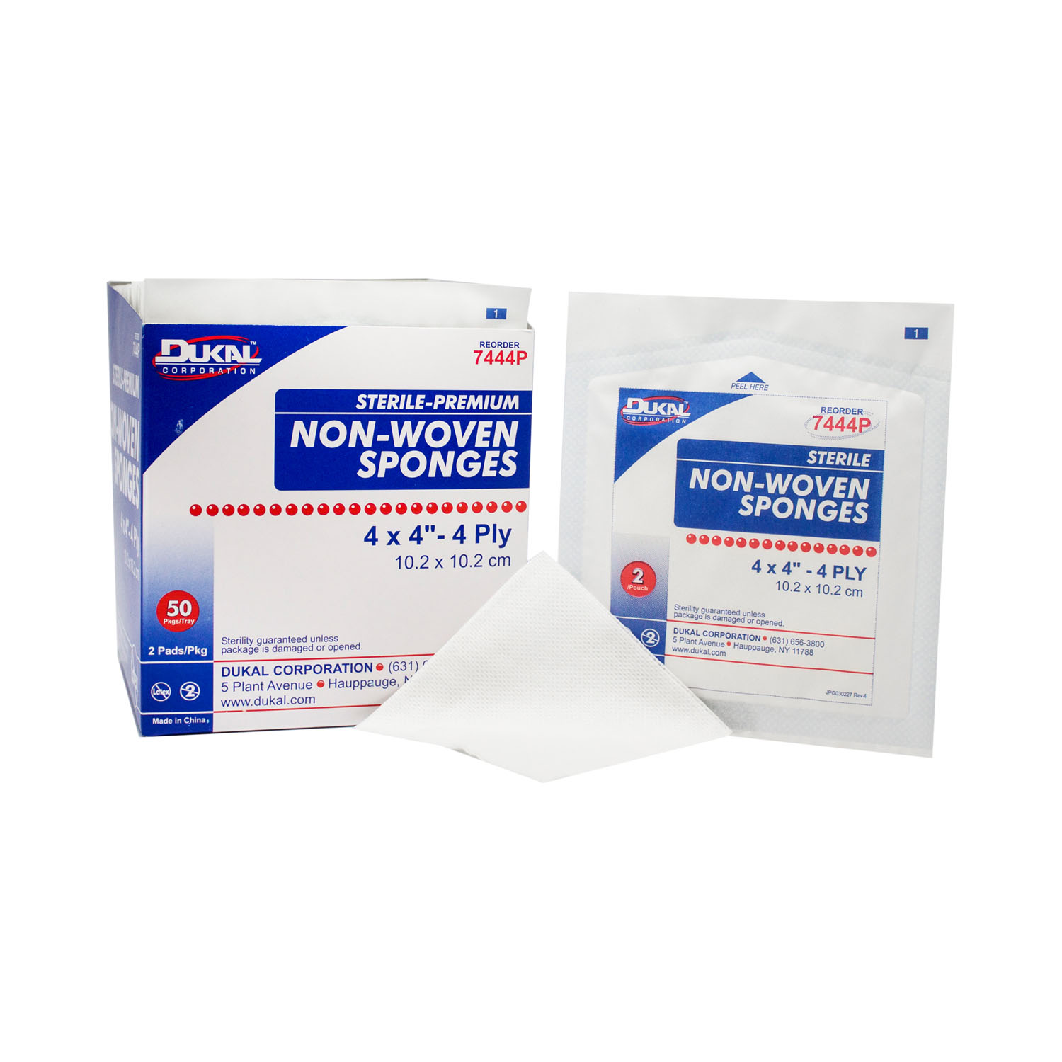 DUKAL PREMIUM NON-WOVEN SPONGES Sponge, 4" x 4" Non-Woven, Premium, Sterile, 4-Ply, 2/pk, 50 pk/bx, 12 bx/cs Dukal Corporation 7444P