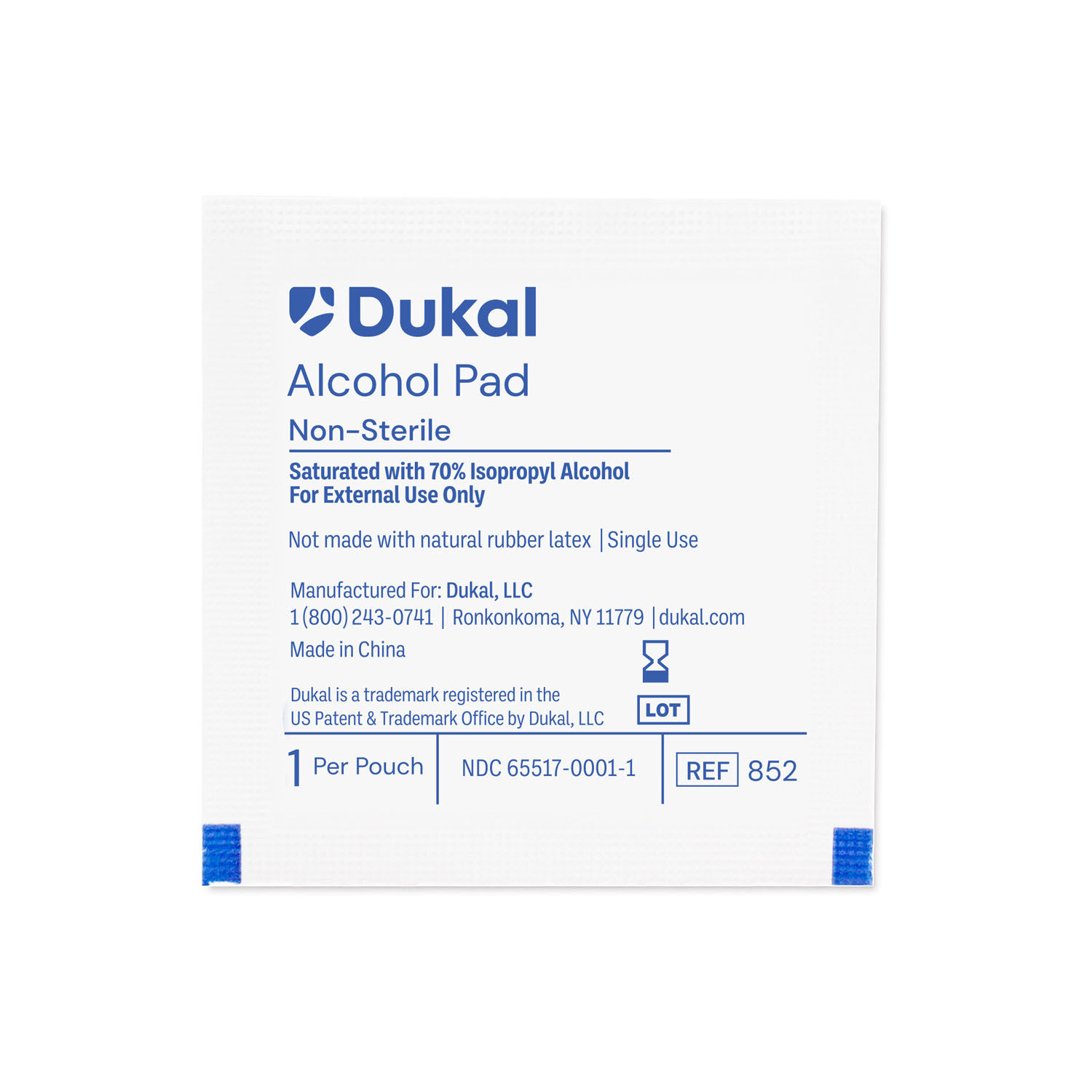 DUKAL ALCOHOL PADS Alcohol Prep Pad, Medium, Non-Sterile, Bulk, 1000/bx, 4 bx/cs Dukal Corporation 852-1000