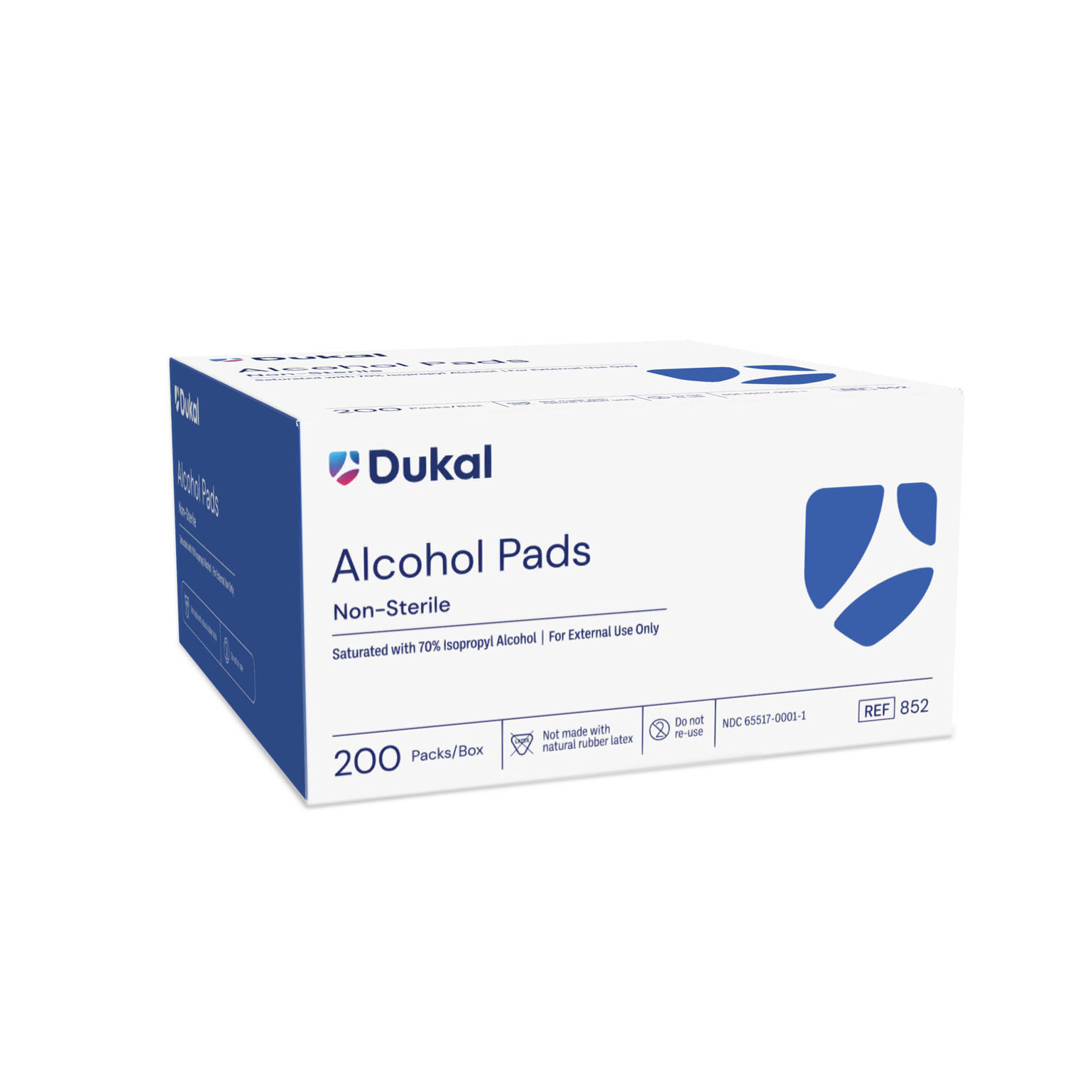 DUKAL ALCOHOL PADS Alcohol Prep Pad, Medium, 2-Ply, Non-Sterile, 200/bx, 20 bx/cs (120 cs/plt) Dukal Corporation 852