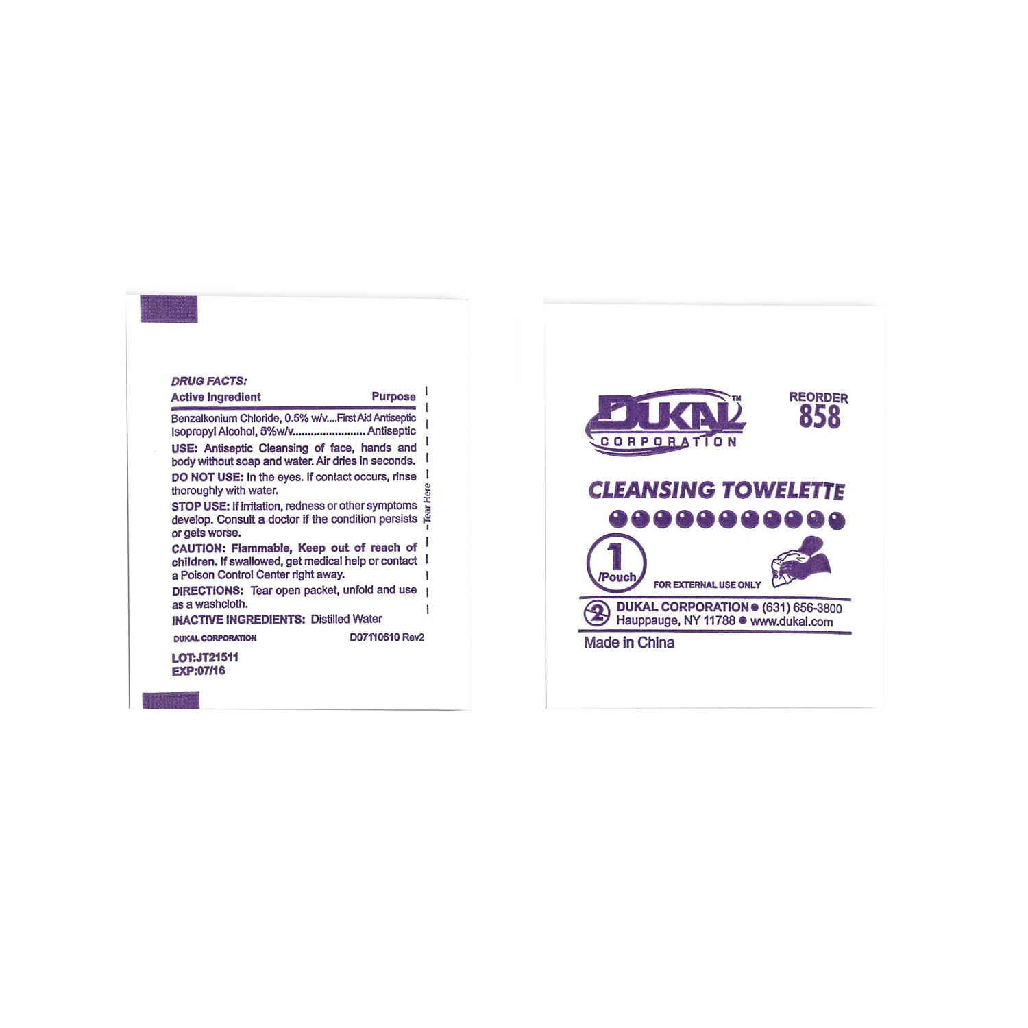 DUKAL CLEANSING TOWELETTE Cleansing Towelettes, 5" x 8", Bulk, 1/pk, 3pk/strip, 1500/cs Dukal Corporation 858-1000