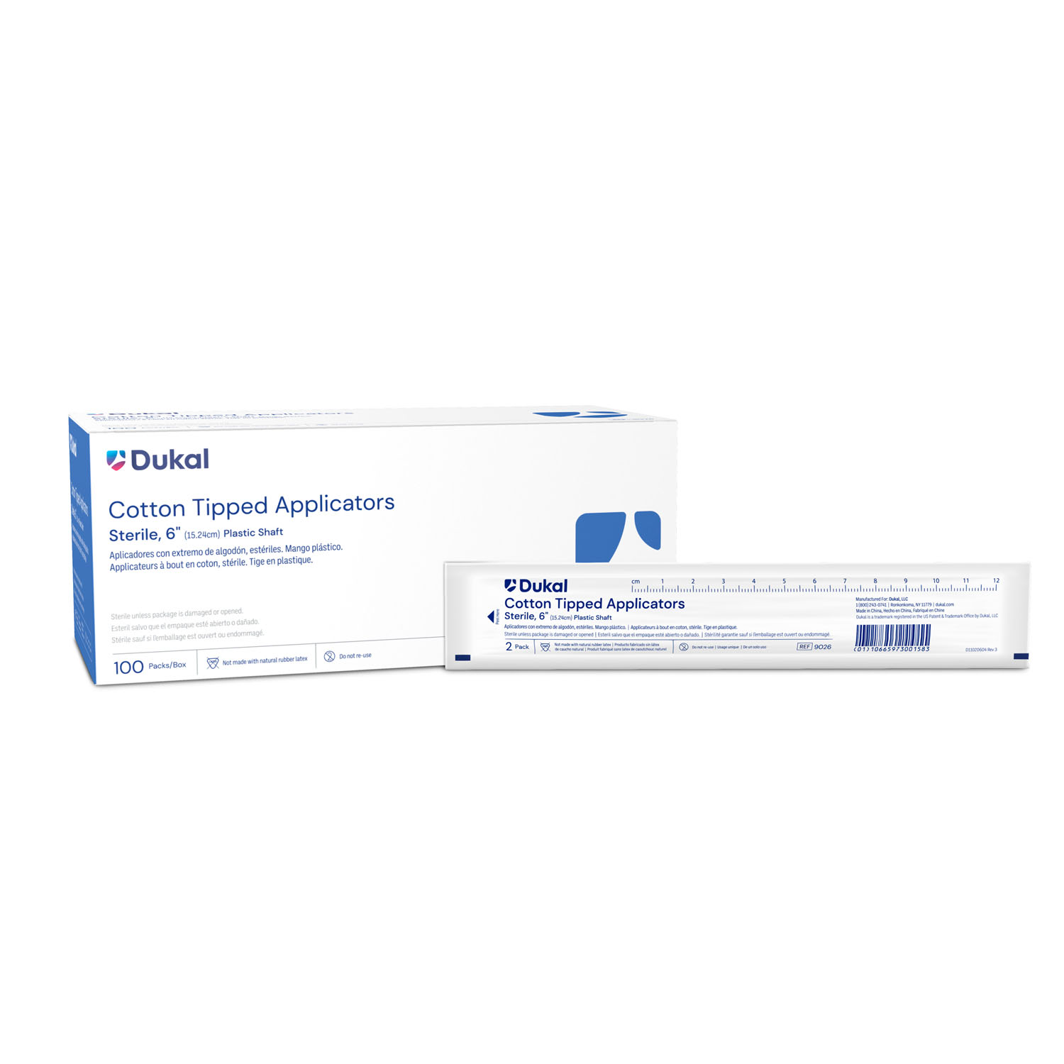 DUKAL COTTON TIPPED APPLICATORS Applicator, 6" Plastic Shaft Cotton-Tipped, Sterile, 2/pk, 100 pk/bx, 10 bx/cs Dukal Corporation 9026