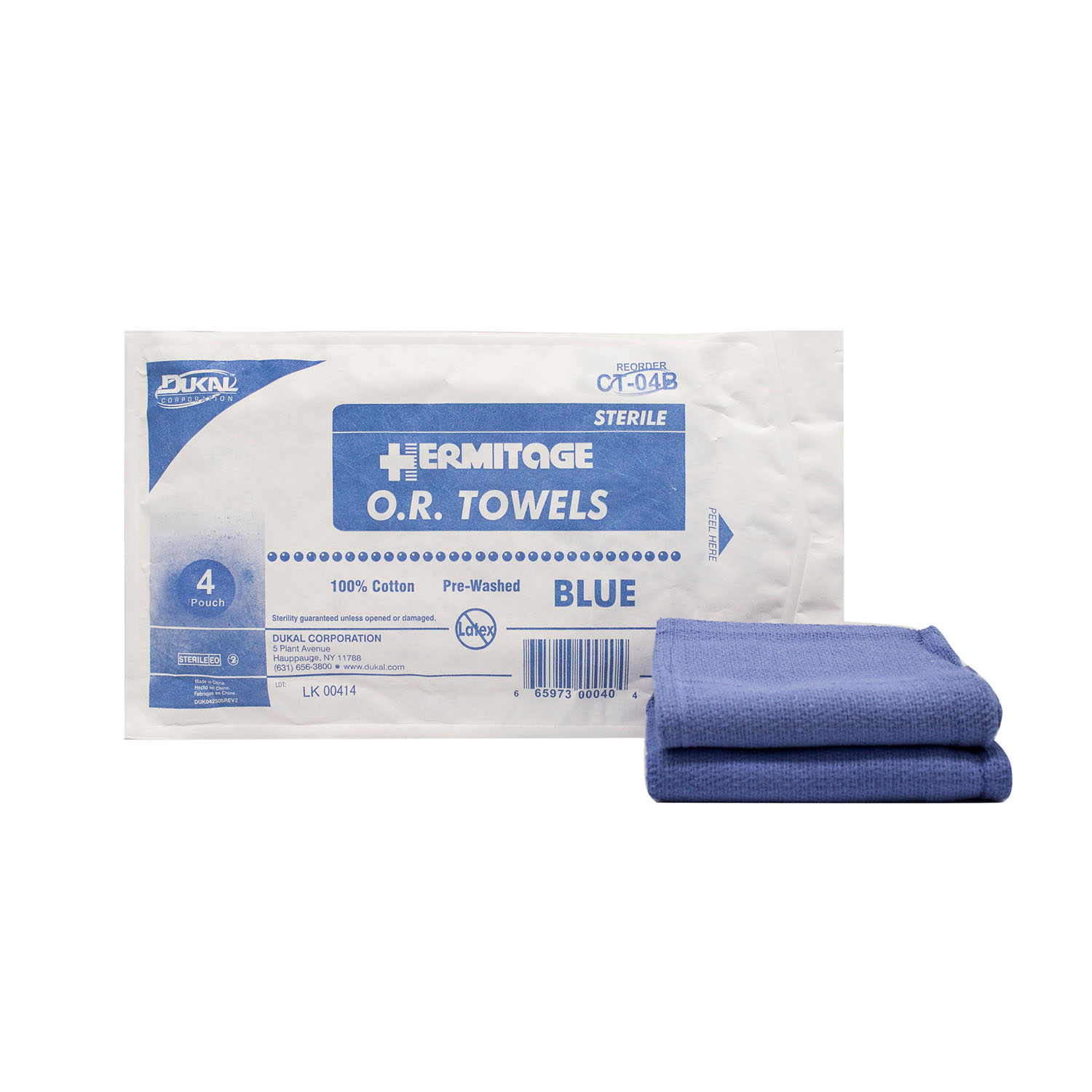 DUKAL OPERATING ROOM (O.R.) TOWELS OR Towel, 17” x 26”, Sterile 4s, Blue, 4/pk, 20 pk/cs (50 cs/plt) Dukal Corporation CT-04B