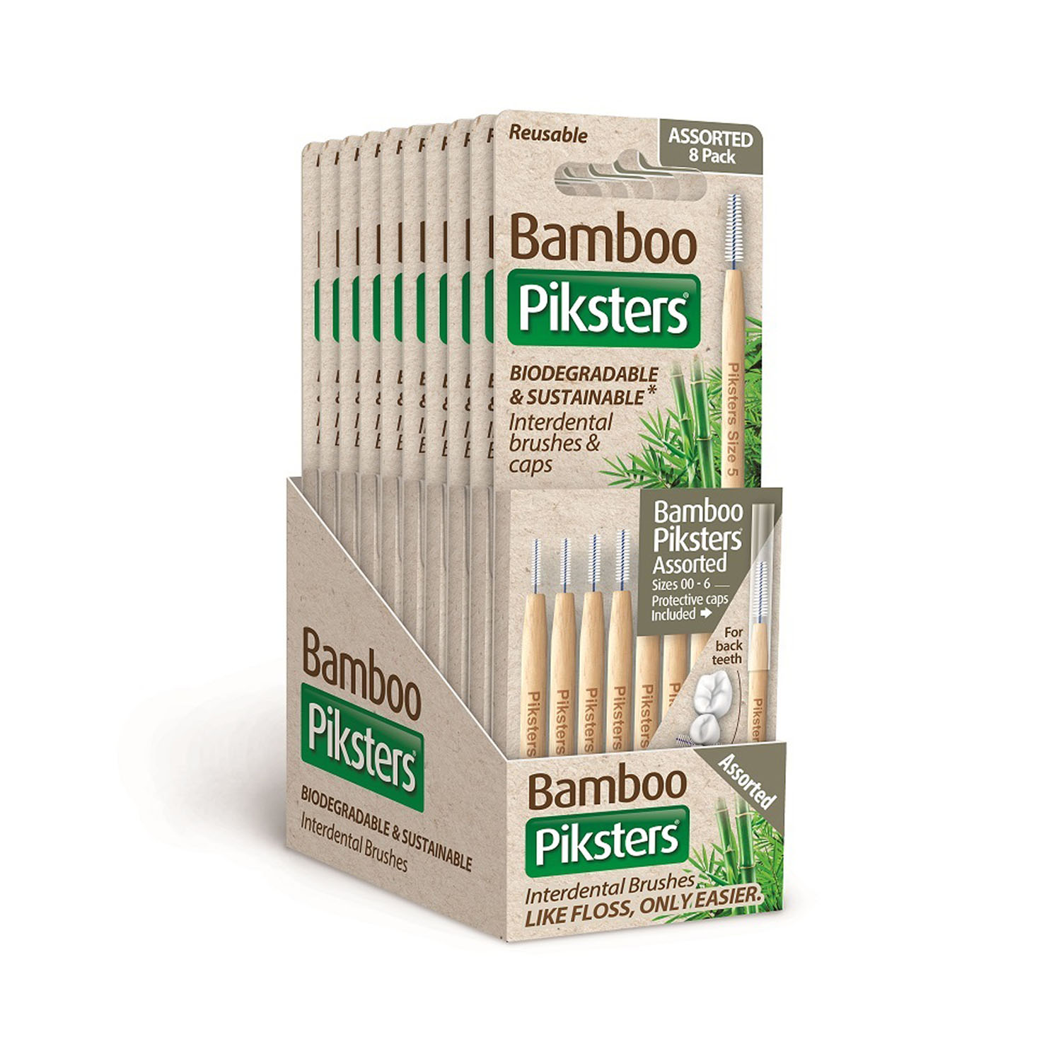 DUKAL UNIPACK DENTAL HYGIENE PRODUCTS Piksters Bamboo Interdental Brushes, Size 00-6, 8/pk, 10 pk/bx Dukal Corporation PKB-8-A