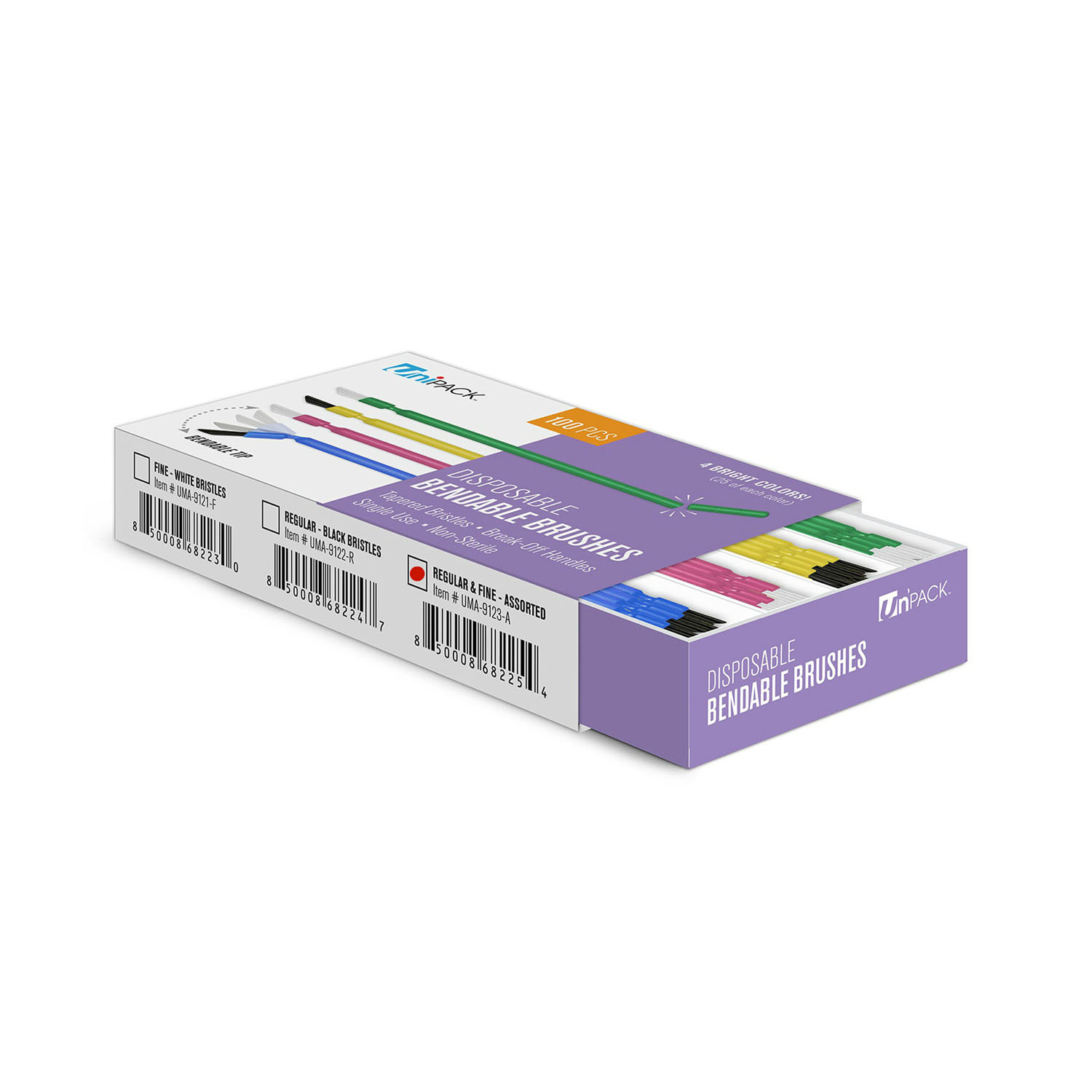 DUKAL UNIPACK DENTAL PROCEDURE ITEMS Bendable Brushes 6" Assorted, Regular & Fine, 100/bx Dukal Corporation UMA-9123-A