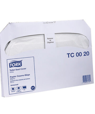 ESSITY TORK SEAT COVER & DISPENSERS Toilet Seat Cover, 1/2 Fold, Universal, White, 1-Ply, V1, 14.5" x 9.5", 250/pk, 20 pk/cs (40 cs/plt) Essity Professional Hygiene North America, LLC TC0020