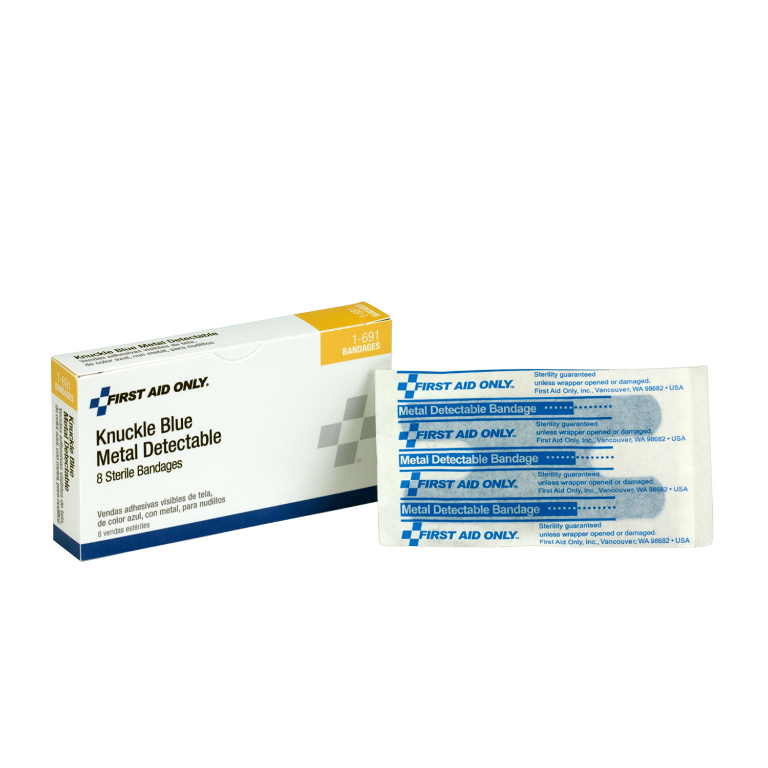 FIRST AID ONLY/ACME UNITED REFILL ITEMS FOR KITS Fabric Knuckle Bandages, Blue Metal Detectable, 8/bx (DROP SHIP ONLY - $150 Minimum Order) First Aid Only/Acme United Corporation 1-691