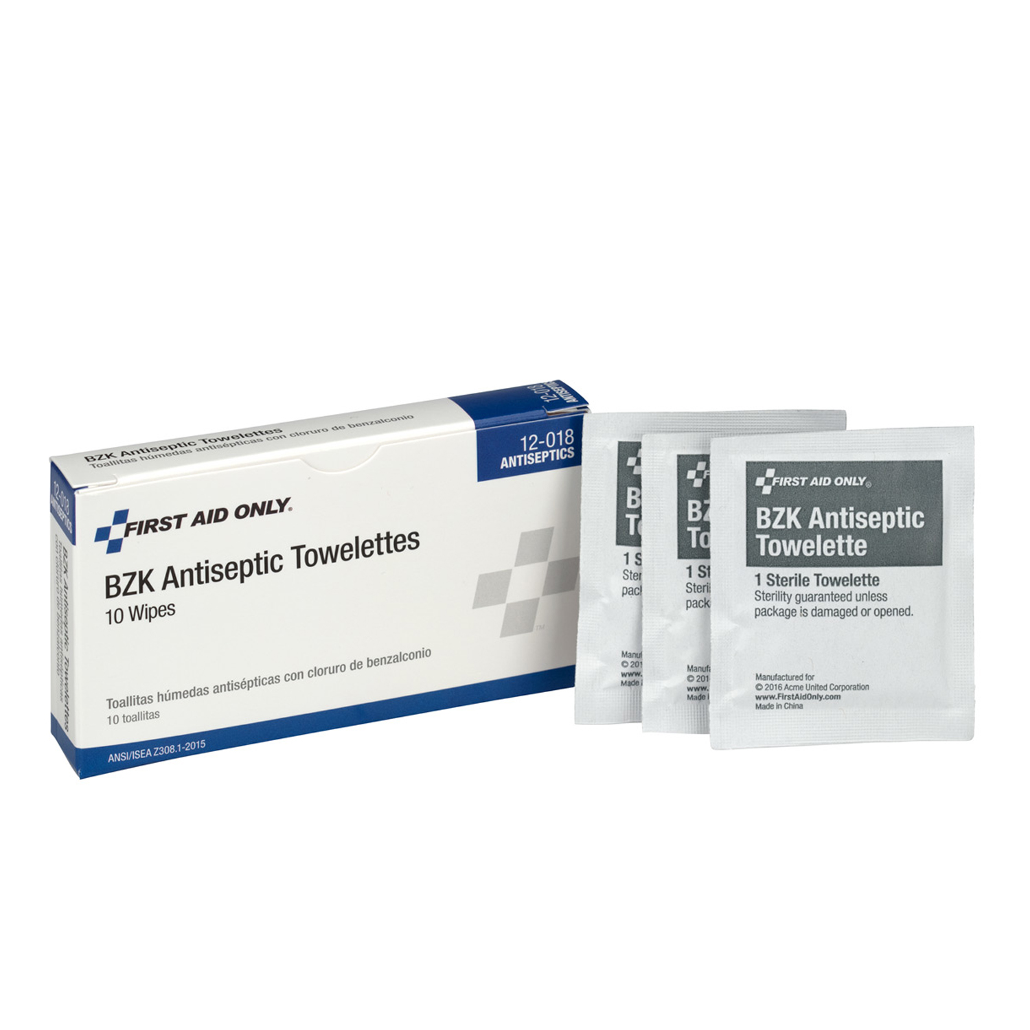 FIRST AID ONLY/ACME UNITED ANTISEPTICS, CREAMS & OINTMENTS BZK Antiseptic Wipes, 10/bx  (DROP SHIP ONLY - $150 Minimum Order) First Aid Only/Acme United Corporation 12-018