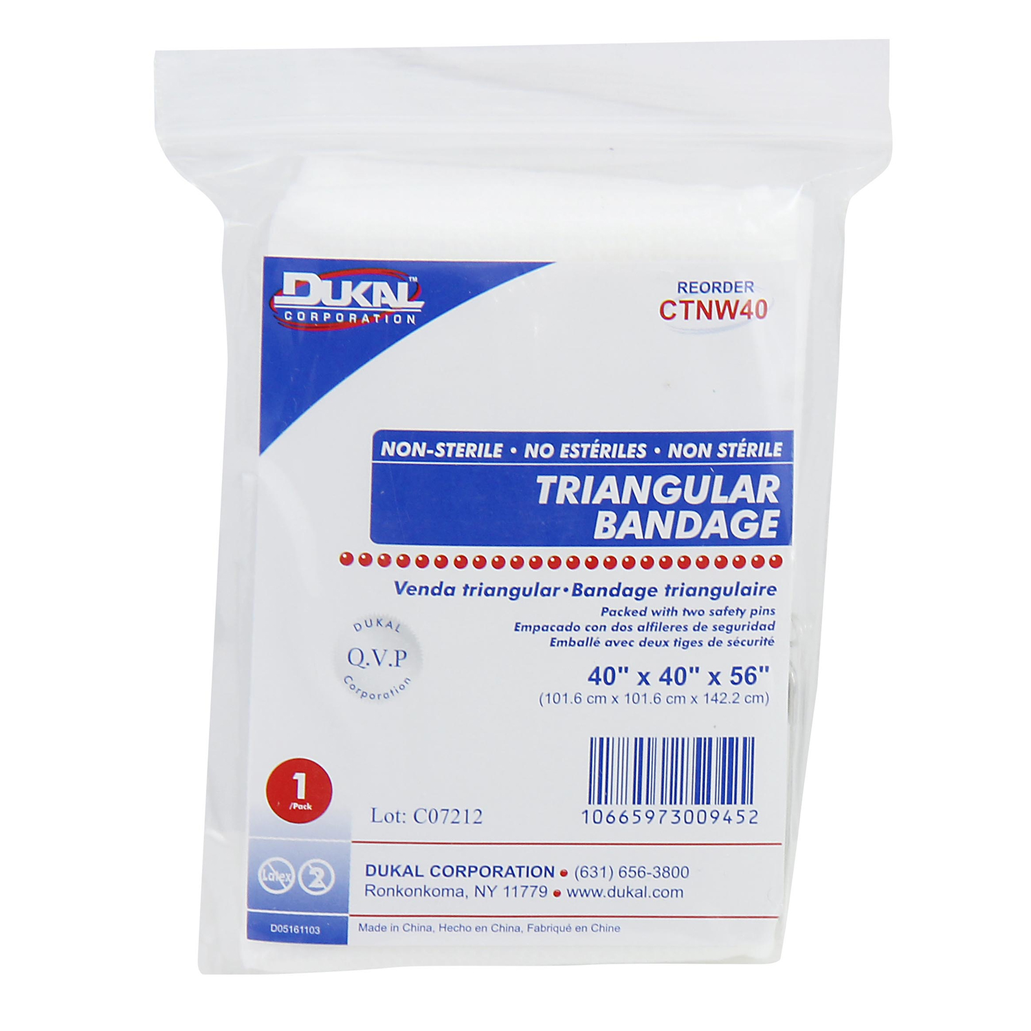 FIRST AID ONLY/ACME UNITED WOUND CARE Non-Woven Triangular Bandage, 40"x40"x56", 1/bg  (DROP SHIP ONLY - $150 Minimum Order) First Aid Only/Acme United Corporation 4-007