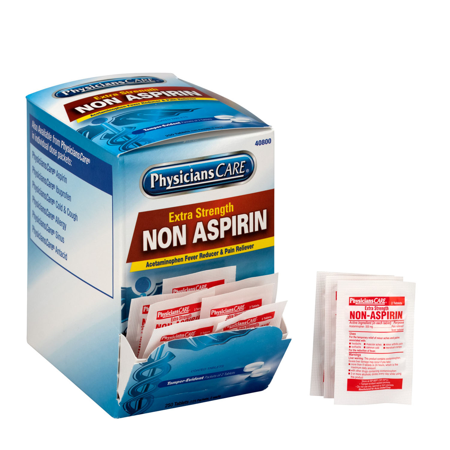 FIRST AID ONLY/ACME UNITED ASPIRIN PhysiciansCare Extra Strength Non-Aspirin 2/pk, 125pk/bx (DROP SHIP ONLY - $150 Minimum Order) First Aid Only/Acme United Corporation 40800-001