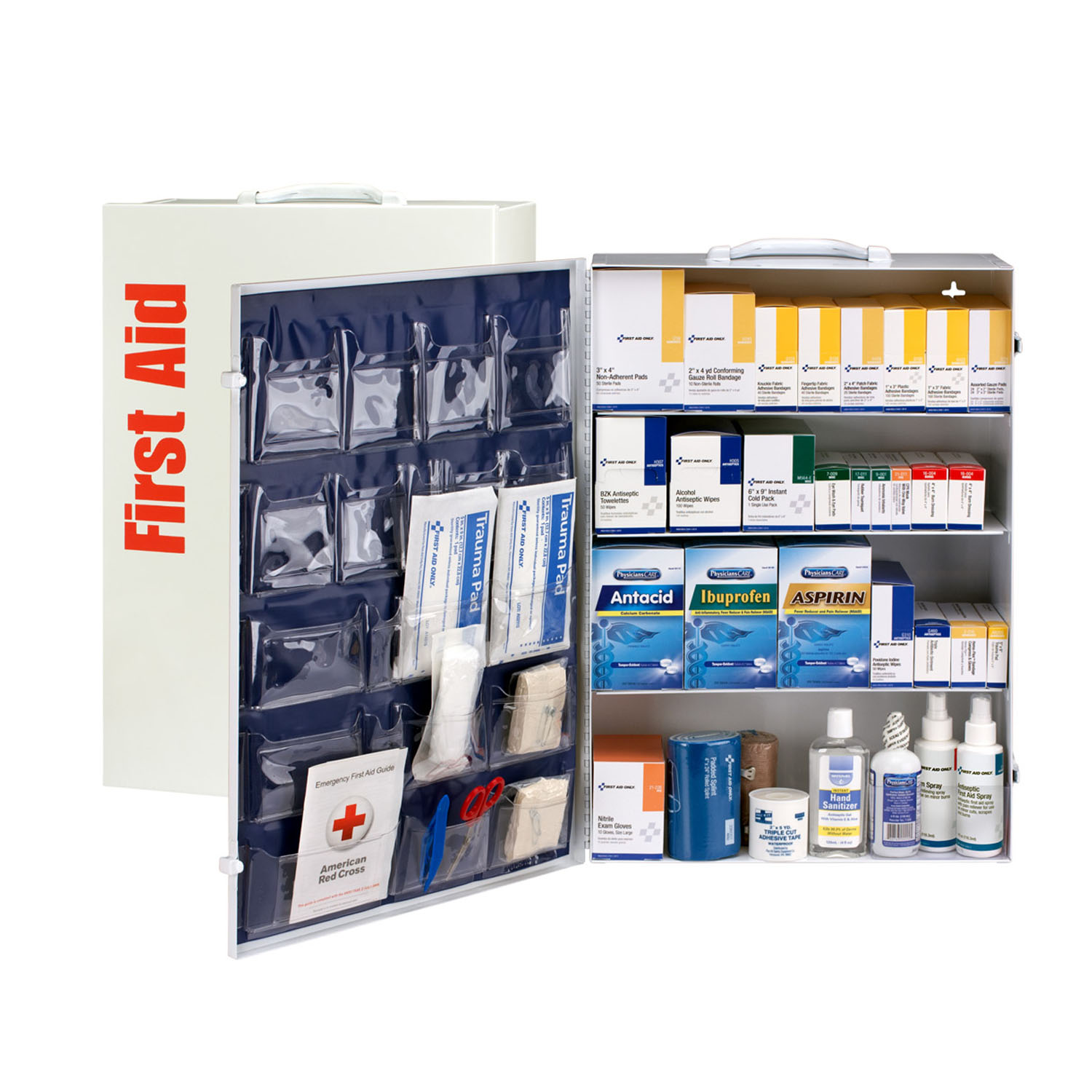 FIRST AID ONLY/ACME UNITED FIRST AID STATION - 4 SHELF 4 Shelf First Aid ANSI B+ Metal Cabinet, with Meds (DROP SHIP ONLY - $150 Minimum Order) First Aid Only/Acme United Corporation 90576