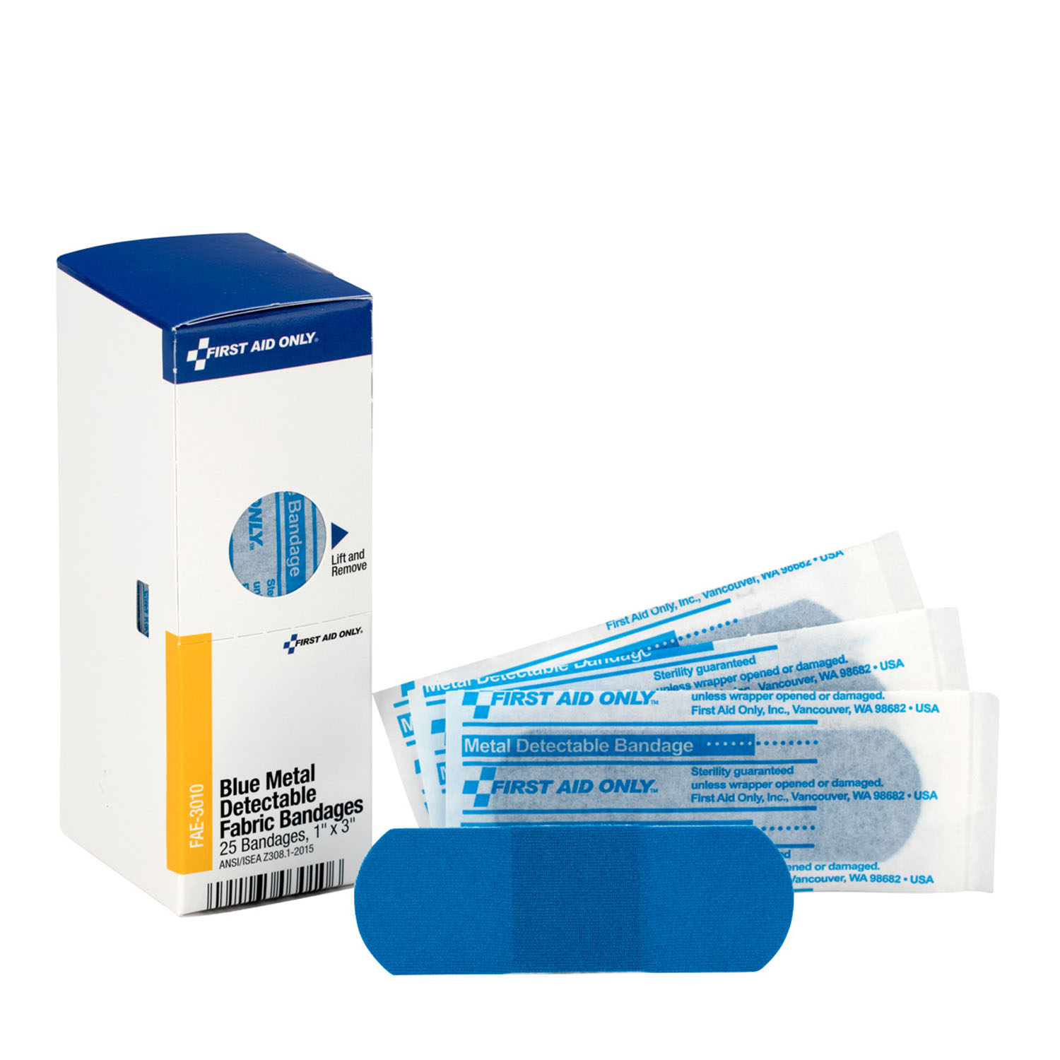 FIRST AID ONLY/ACME UNITED REFILL ITEMS FOR KITS SC Refill, 1"x3", Blue Metal Detectable Bandage+E57:E75s, 25/bx (DROP SHIP ONLY - $150 Minimum Order) First Aid Only/Acme United Corporation FAE-3010