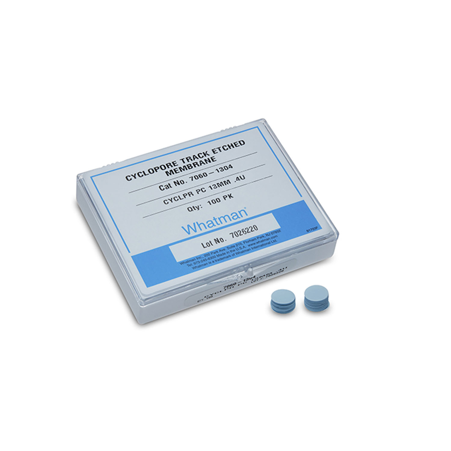 CYTIVA MEMBRANE FILTER PAPERS Whatman Cyclopore Polycarbonate Membrane, 0.1 µm pore size, 25 mm circle, 100/pk Cytiva 10419406