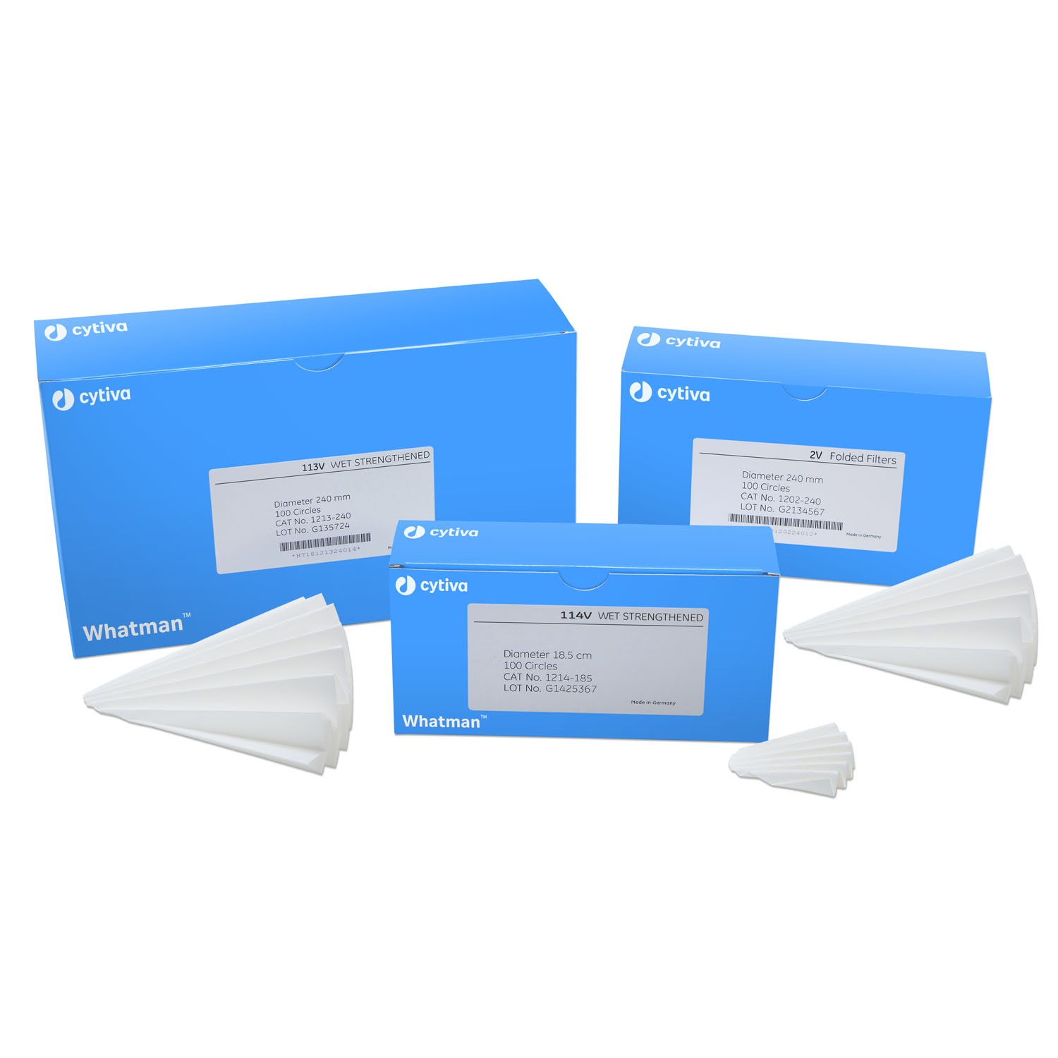 CYTIVA CELLULOSE FILTER PAPERS Filter Circles, 150mm Dia, Folded Prepleated Grade 114V, 100/pk Cytiva 1214-150