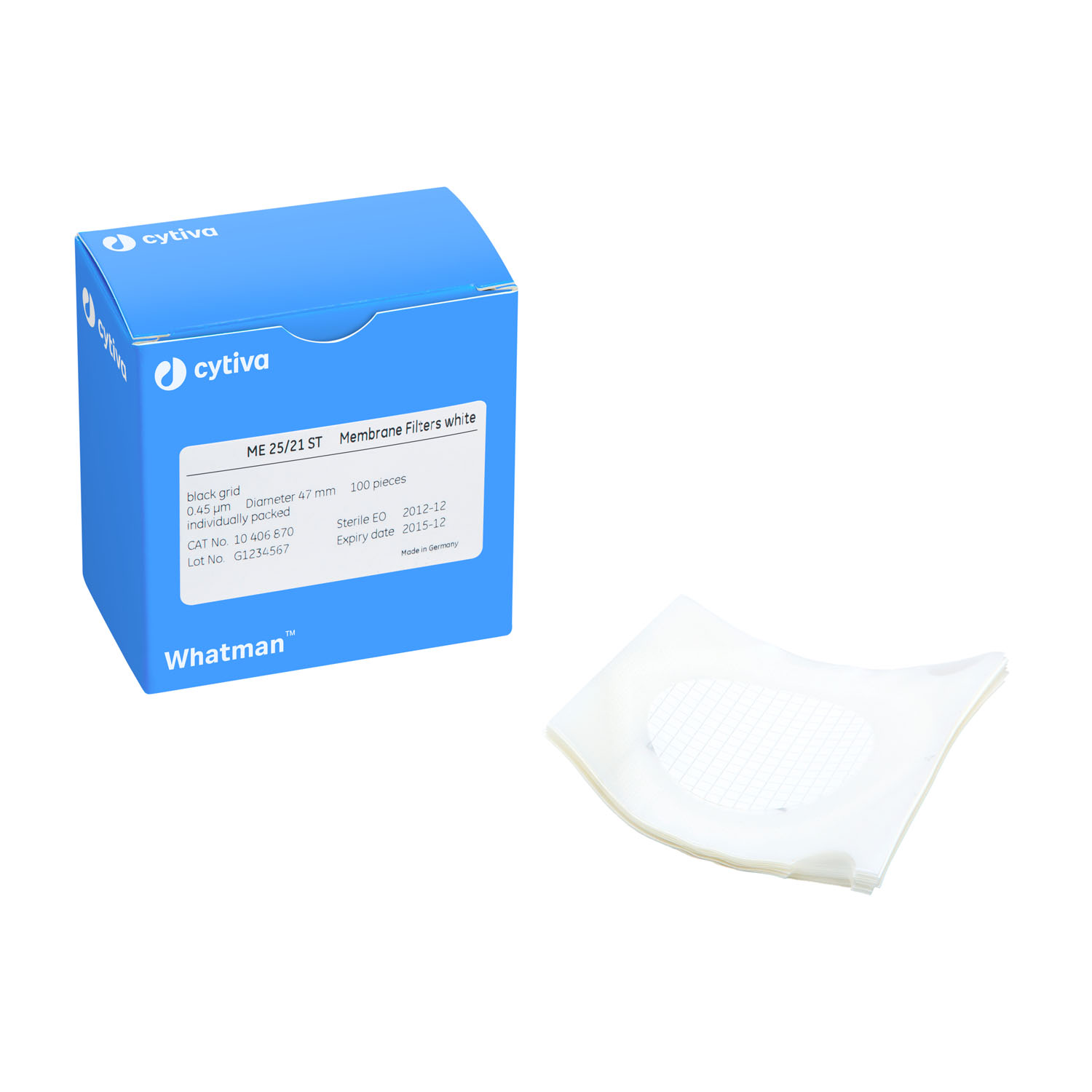 CYTIVA MEMBRANE FILTER PAPERS Filter Circles, 47mm Dia, Mixed Cellulose Ester WME White/ Black Grid 3.1mm, 0.45µm Pore Size, 100/pk Cytiva 7141-004