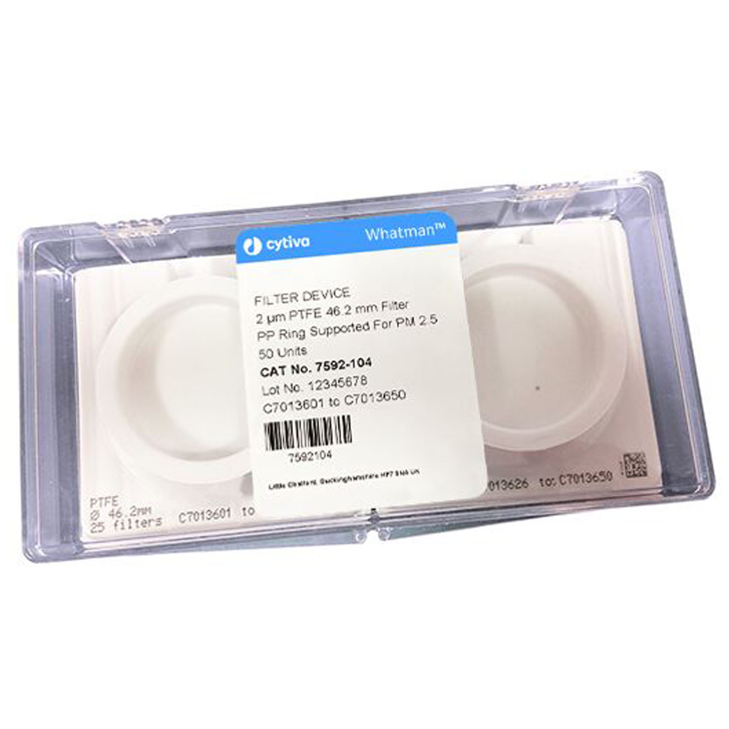 CYTIVA MEMBRANE FILTER PAPERS Filter Circles, 46.2mm Dia, PM 2.5 Air Monitoring with Support Ring, Sequentially Numbered, 50/pk Cytiva 7592-104