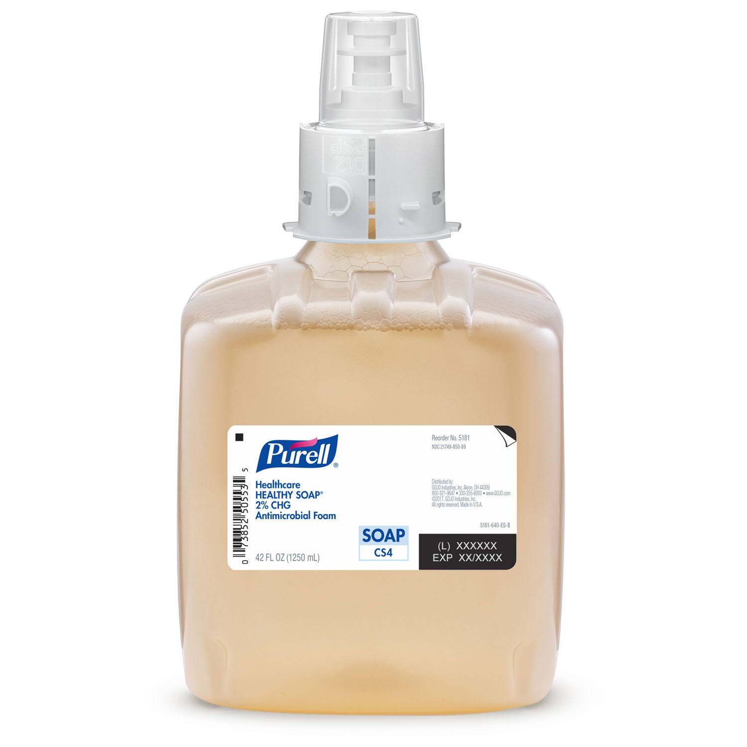 GOJO PURELL® CS4 DISPENSERS & REFILLS Healthcare Healthy Soap® 2.0% CHG Antimicrobial Foam, 1250 ml, Amber, 3/cs (150 cs/plt) GOJO Industries, Inc. 5181-03